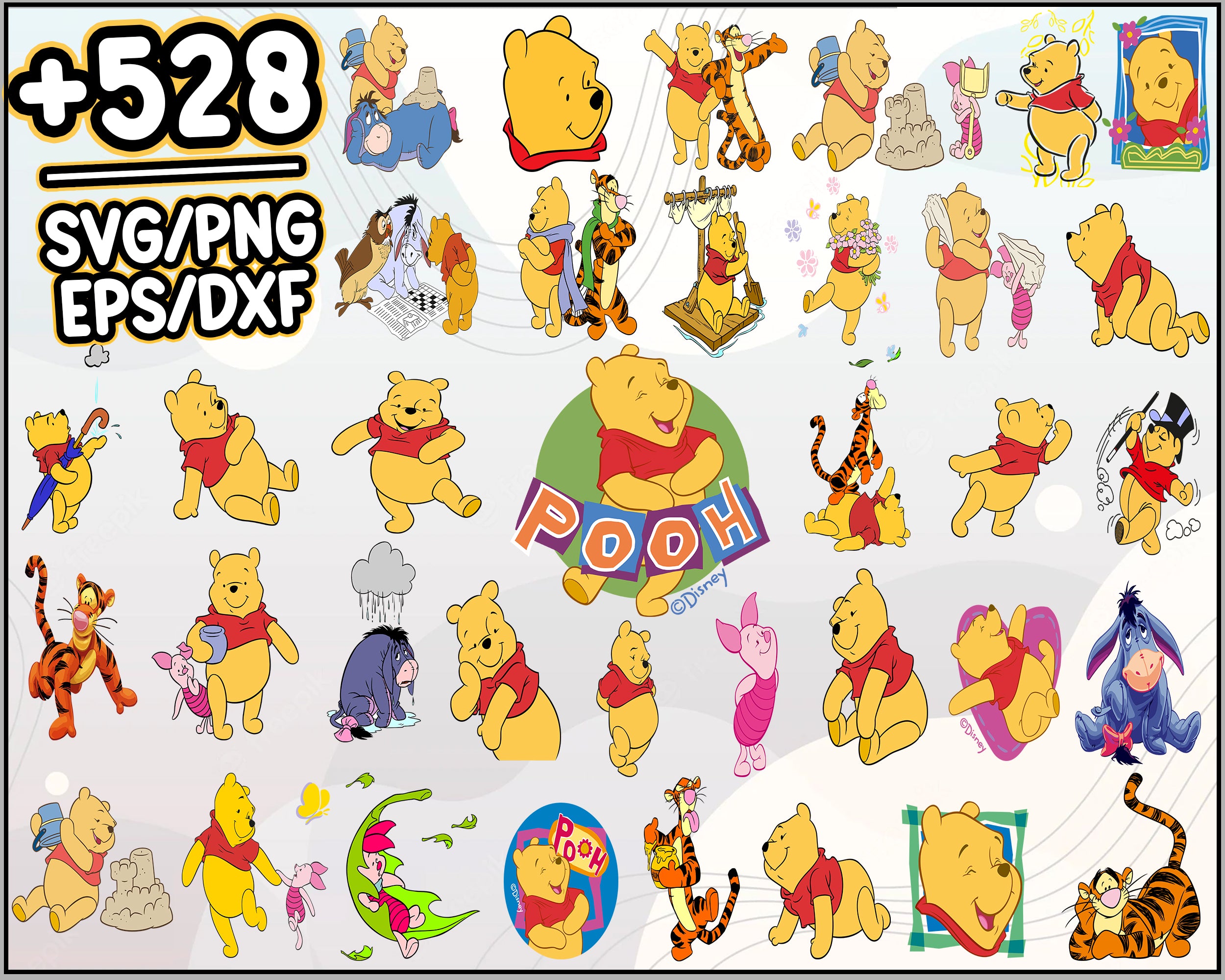 528+ Winnie The Pooh LAYERED SVG Designs, Pooh svg png bundle for cricut, Tigger Eeyore and Piglet files, Cartoon svg, png, dxf, eps digital file