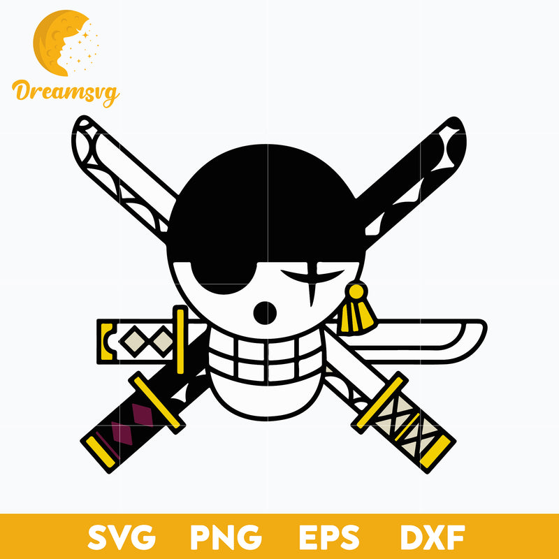 Zoro Jolly Roger Svg, Jolly Roger Svg, Anime Svg, One Piece Svg, png, eps, dxf digital download.