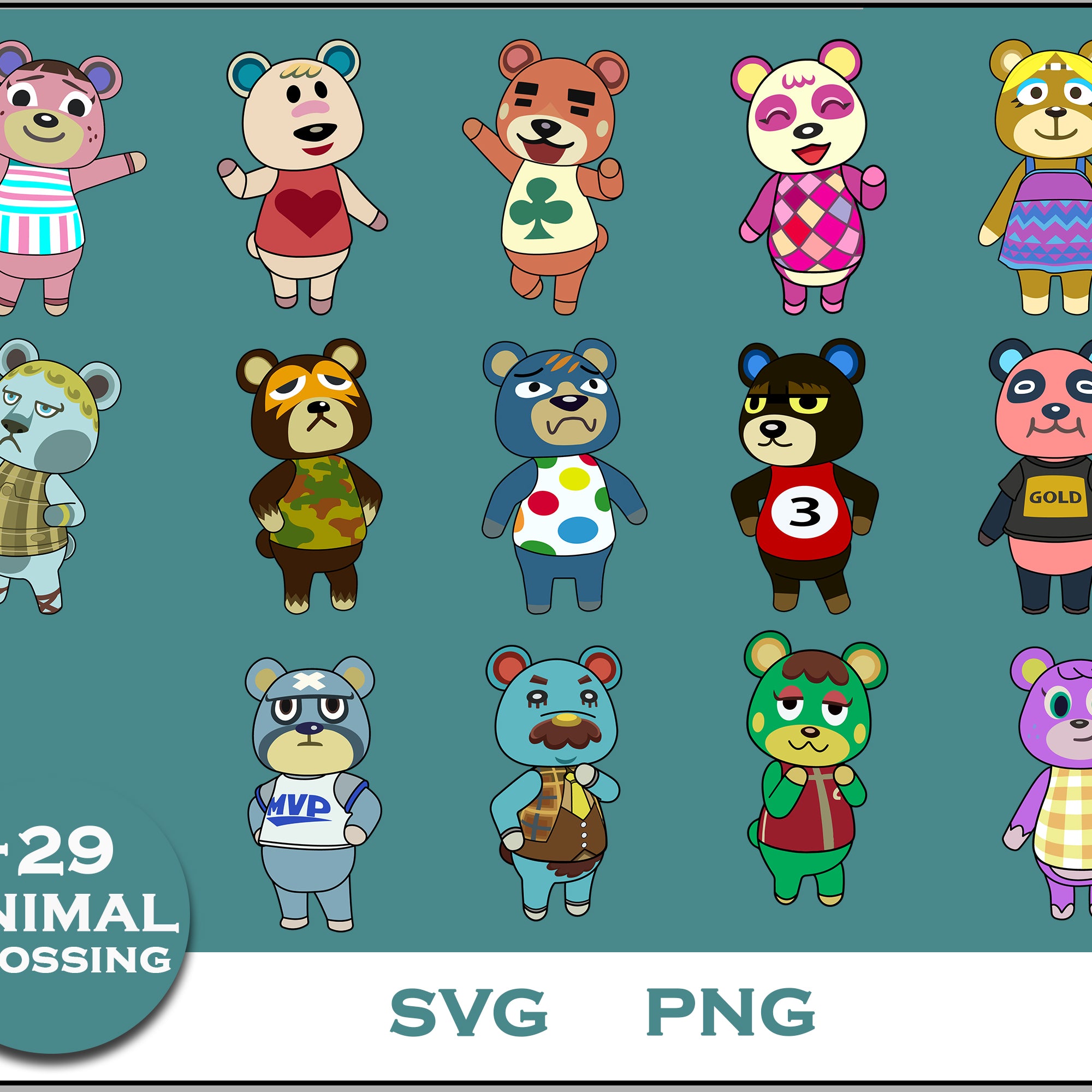 29+ Bears Svg Bundle, Animal Crossing Svg Bundle, Animal Crossing Svg, Cartoon svg, png, digital file