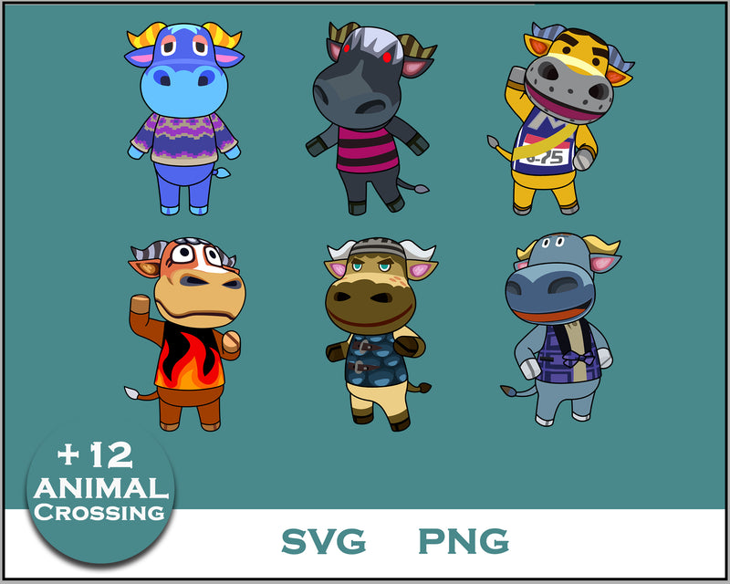 12+ Bull Svg Bundle, Animal Crossing Svg Bundle, Animal Crossing Svg, Cartoon svg, png, digital file