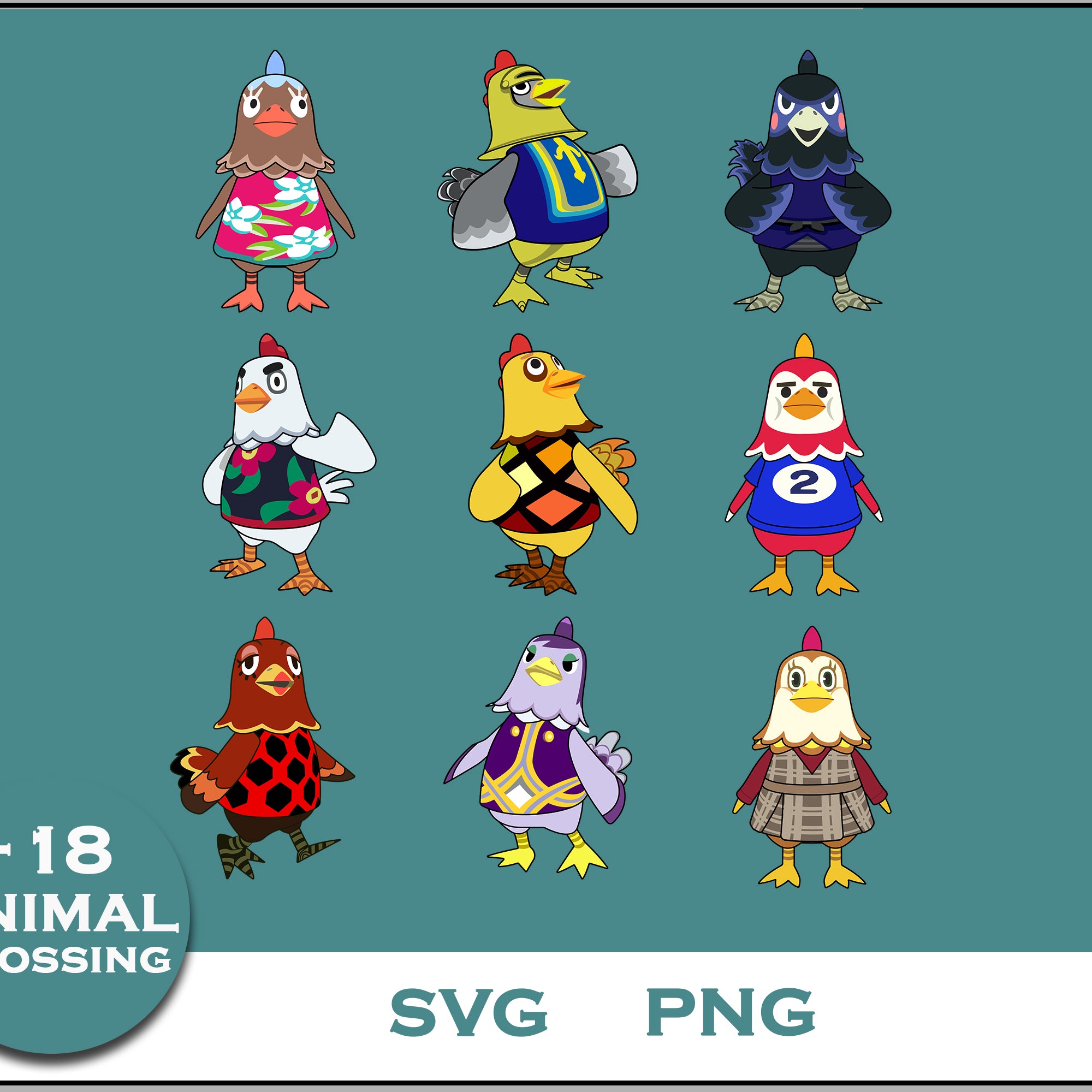 18+ Chicken Svg Bundle, Animal Crossing Svg Bundle, Animal Crossing Svg, Cartoon svg, png, digital file