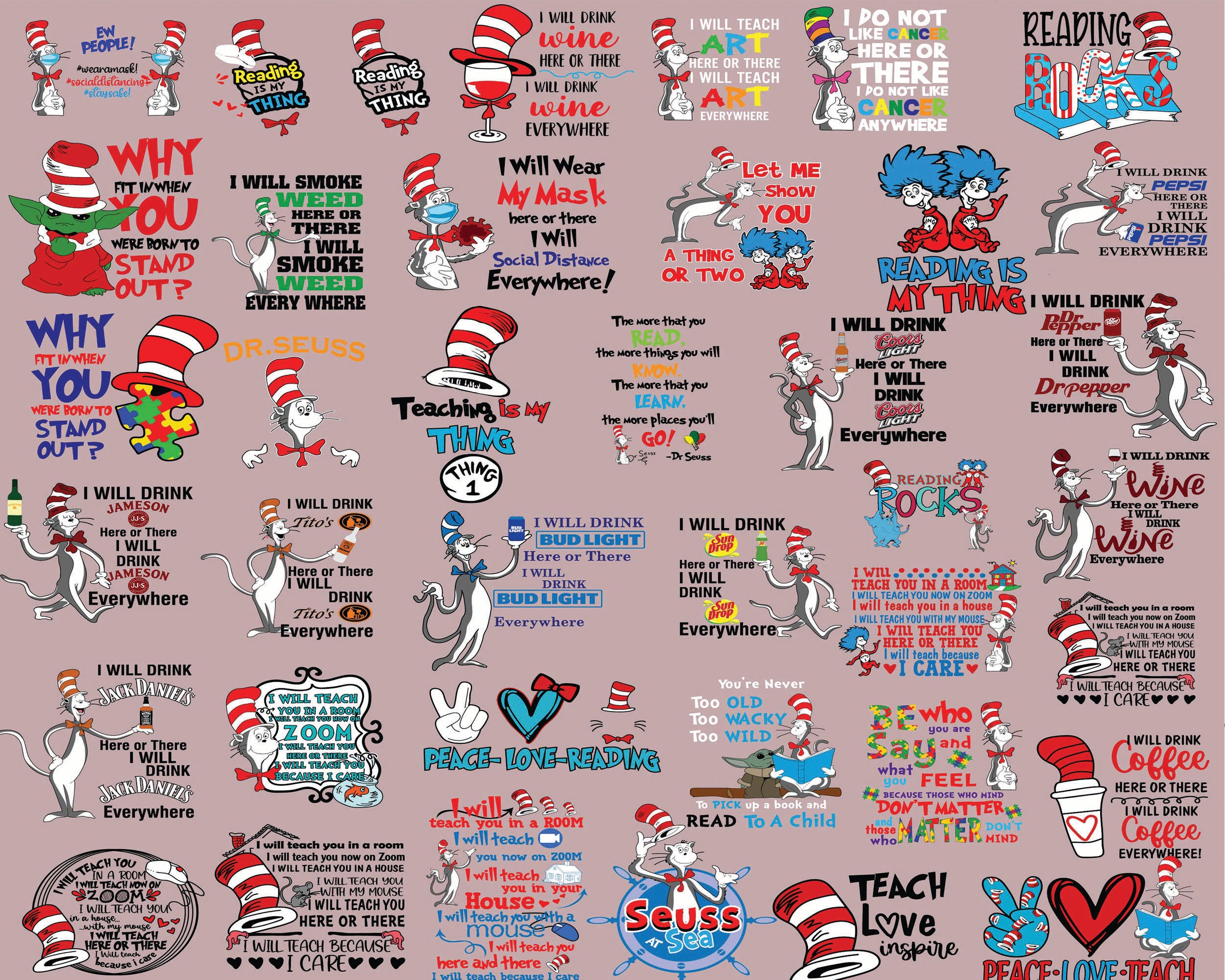 Dr seuss bundle svg, dr seuss svg, dr seuss quotes svg, png, dxf, eps digital file