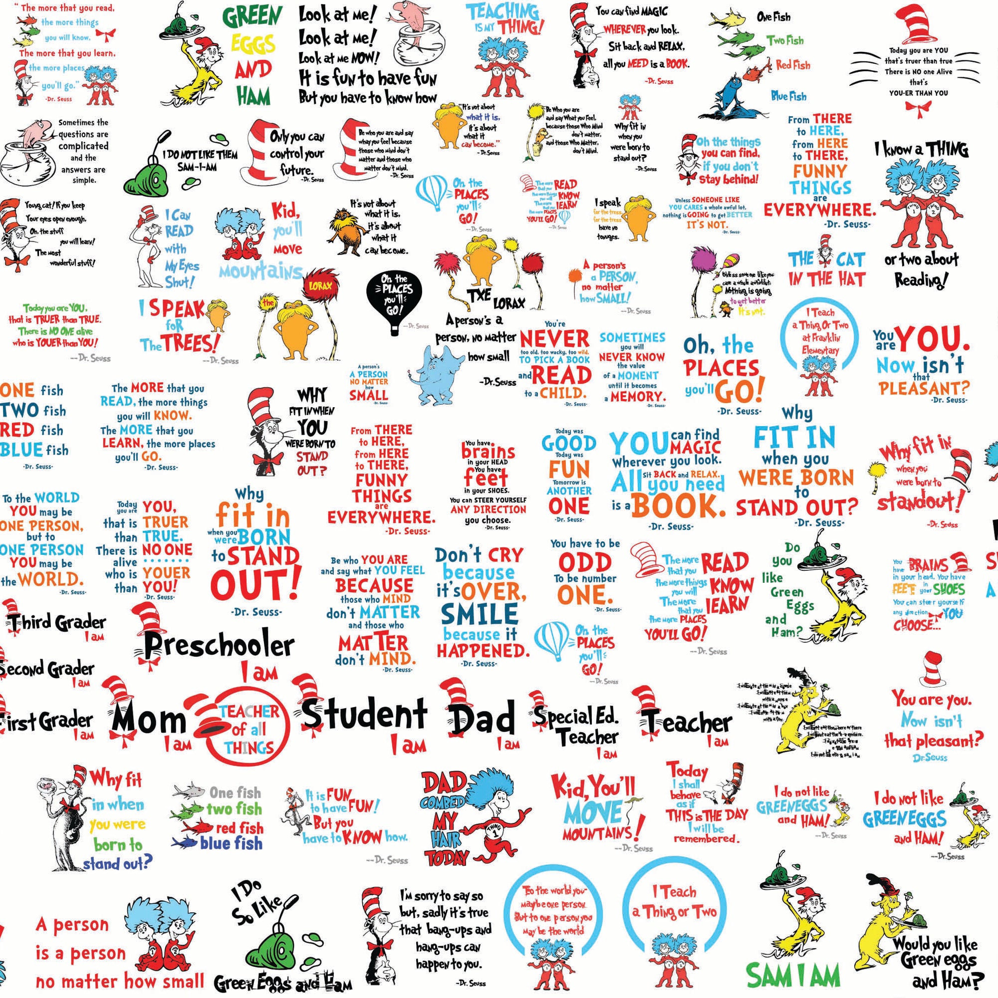 Dr seuss bundle svg, dr seuss svg, dr seuss quotes svg, png, dxf, eps digital file