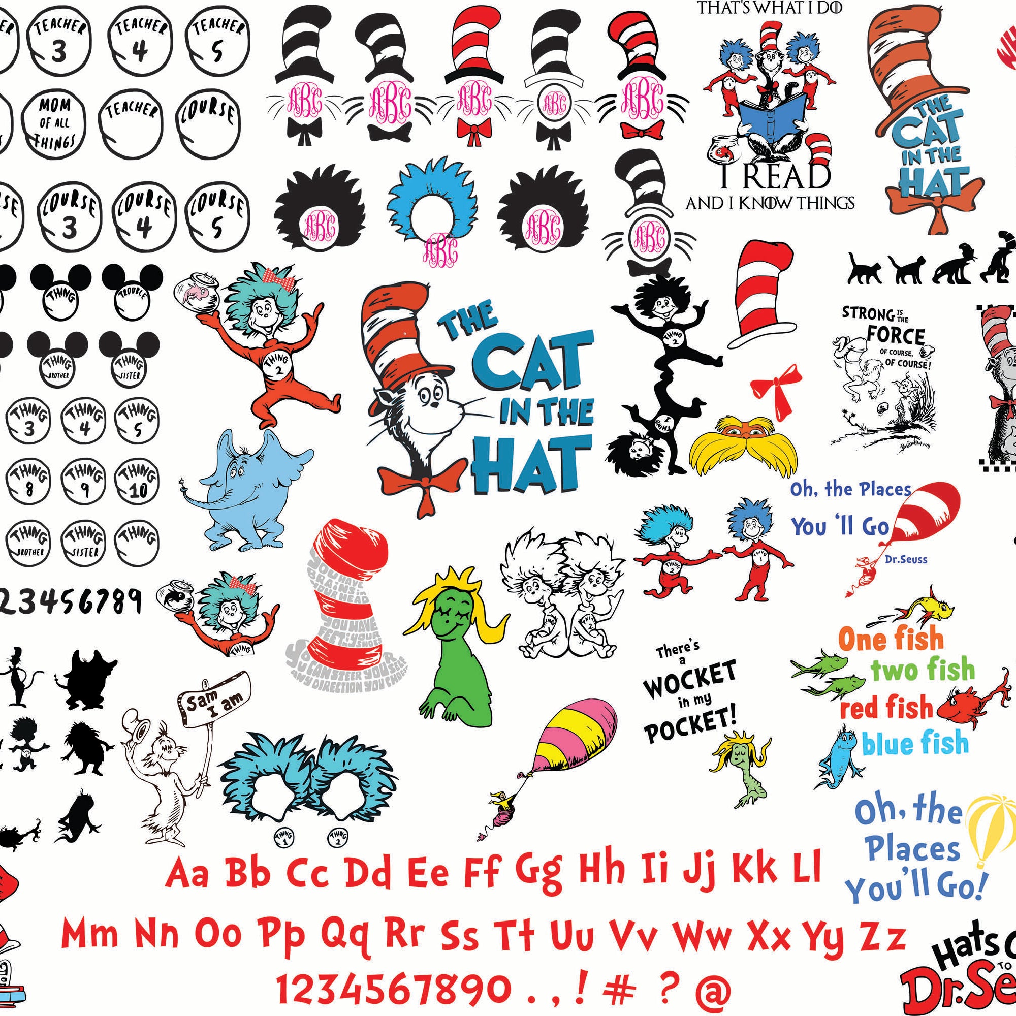 Dr seuss bundle svg, dr seuss svg, dr seuss quotes svg, png, dxf, eps digital file