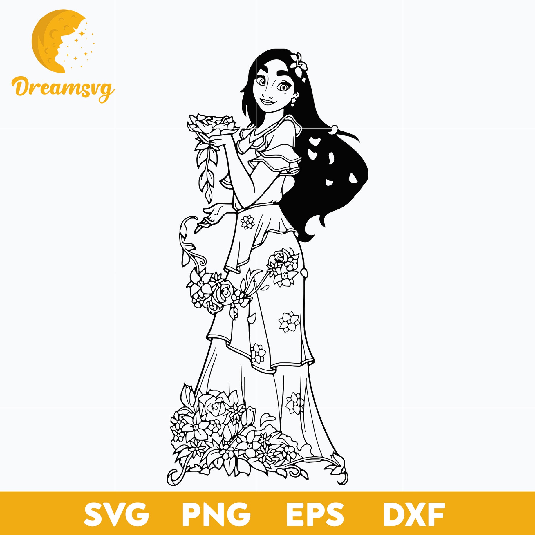 Isabela Madrigal outline svg, Encanto svg, Bundle Encanto svg, Birthday Party svg, Birthday svg, cut files for cricut silhouette, layered svg, cricut svg, png, dxf, eps digital file.
