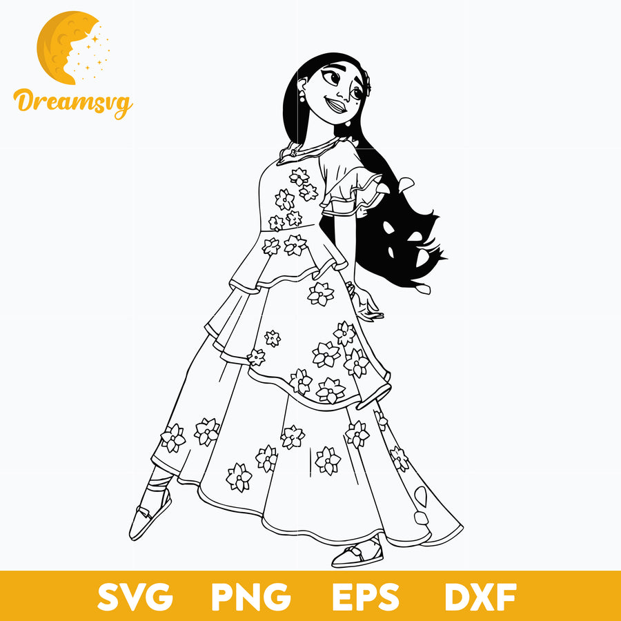 Isabela Madrigal outline, Encanto svg, Bundle Encanto svg, Birthday Party svg, Birthday svg, cut files for cricut silhouette, layered svg, cricut svg, png, dxf, eps digital file.