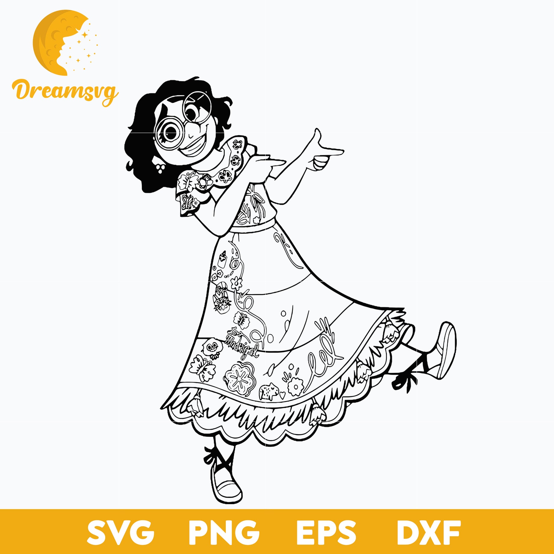 Mirabel Madrigal outline svg, Encanto svg, Bundle Encanto svg, Birthday Party svg, Birthday svg, cut files for cricut silhouette, layered svg, cricut svg, png, dxf, eps digital file.