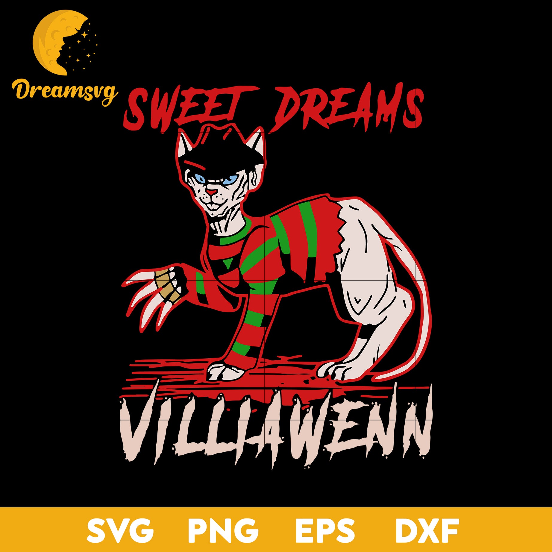 Freddy krueger cat sweet dreams villianwenn halloween svg, Halloween svg, png, dxf, eps digital file.