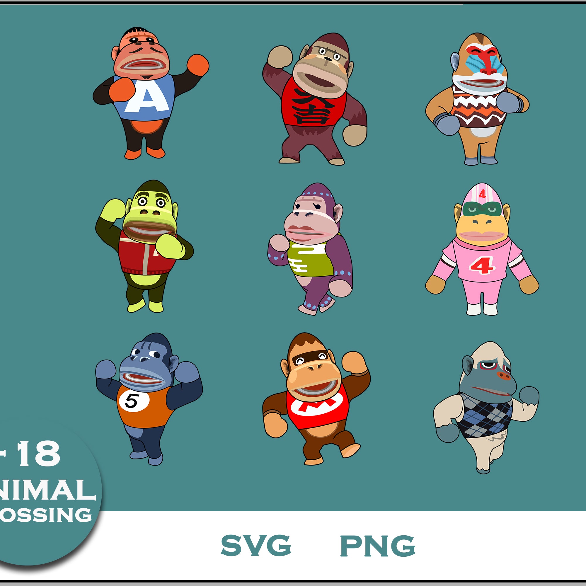 18+ Gorilla Svg Bundle, Animal Crossing Svg Bundle, Animal Crossing Svg, Cartoon svg, png digital file