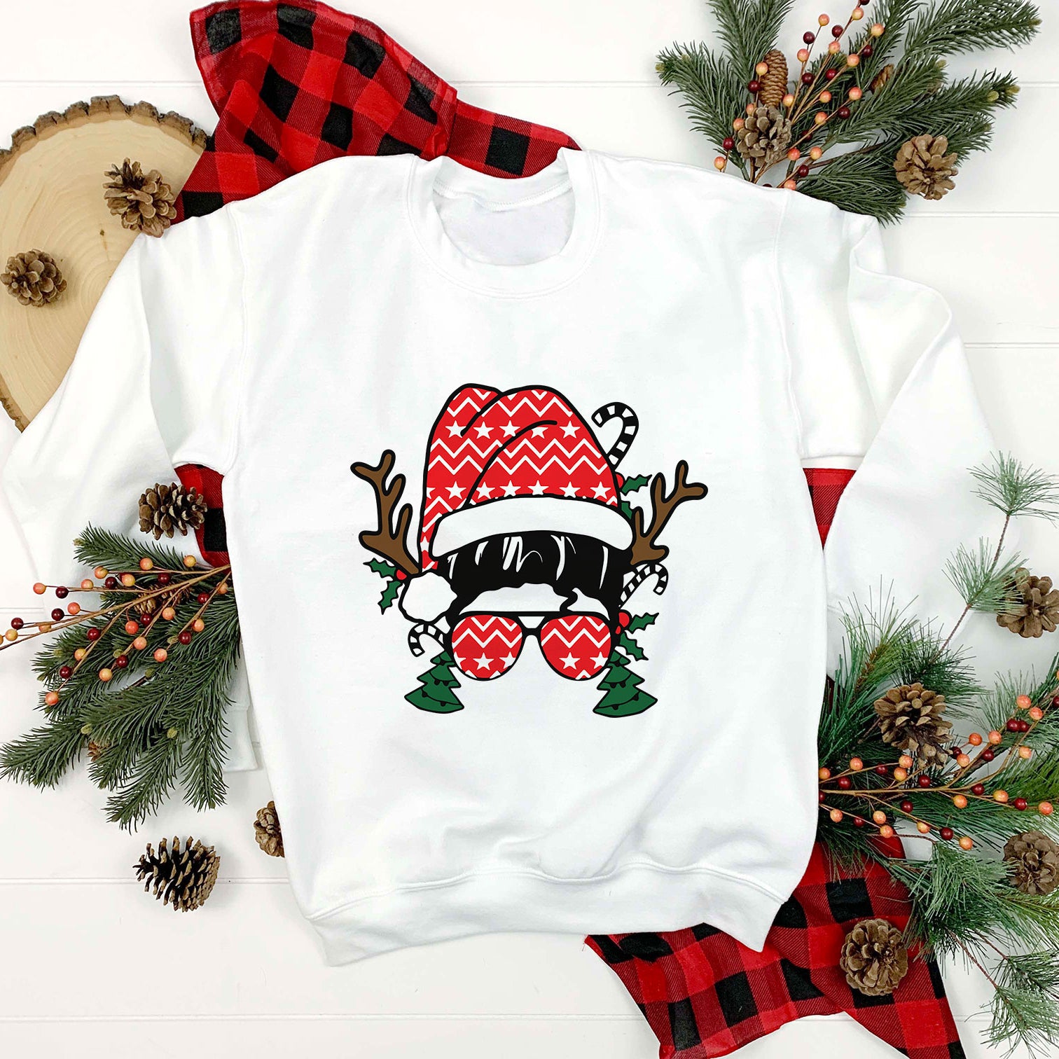 Christmas Cute Messy Hat Women SVG, Christmas SVG.