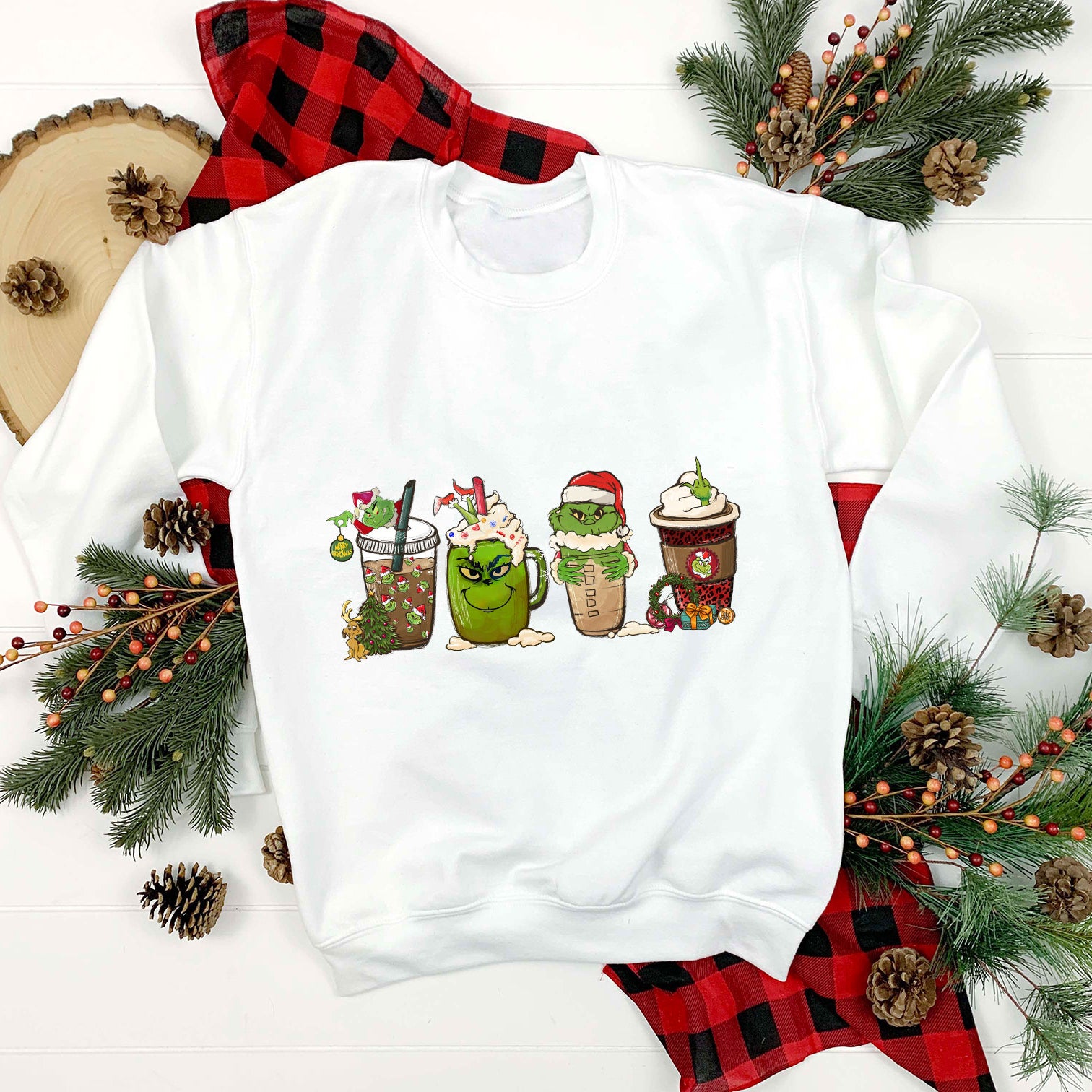 Grinch Santa Claus Hat Coffee Christmas PNG, Grinch Christmas PNG.