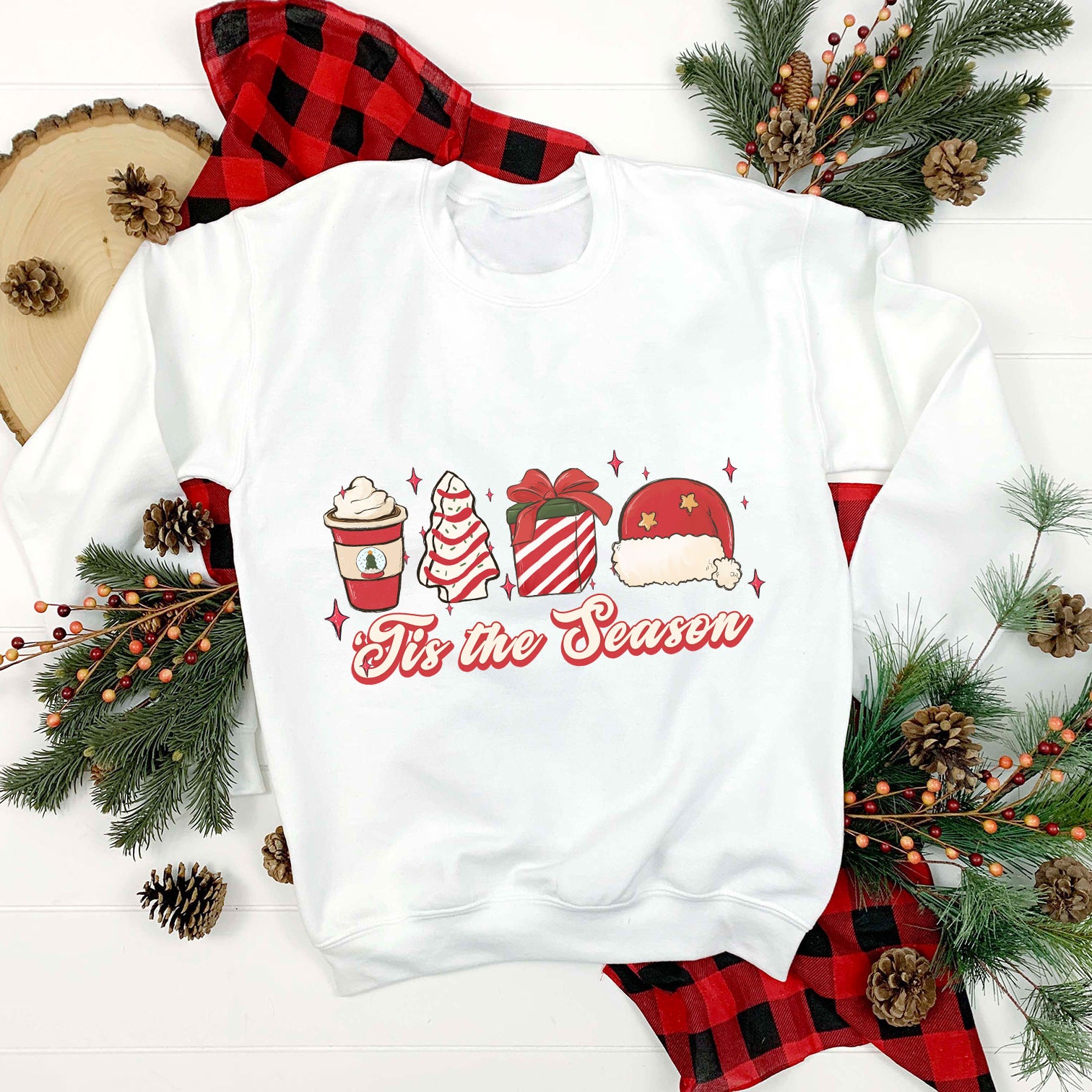 Tis The Season PNG, Coffee Cups Candy Cane Gift Santa Hat Christmas PNG.