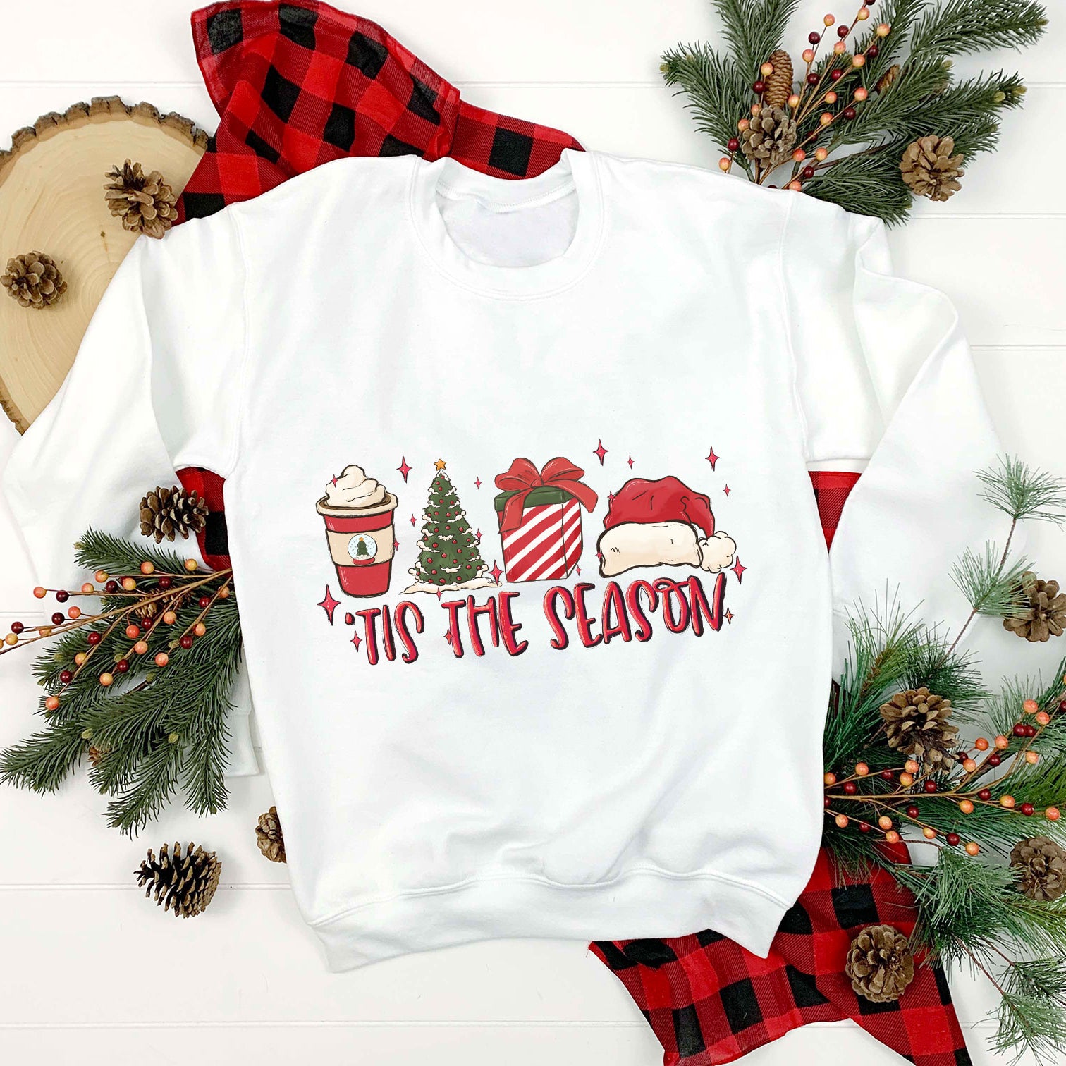 Tis The Season PNG, Coffee Cups Christmas Tree Gift Santa Hat Christmas PNG.