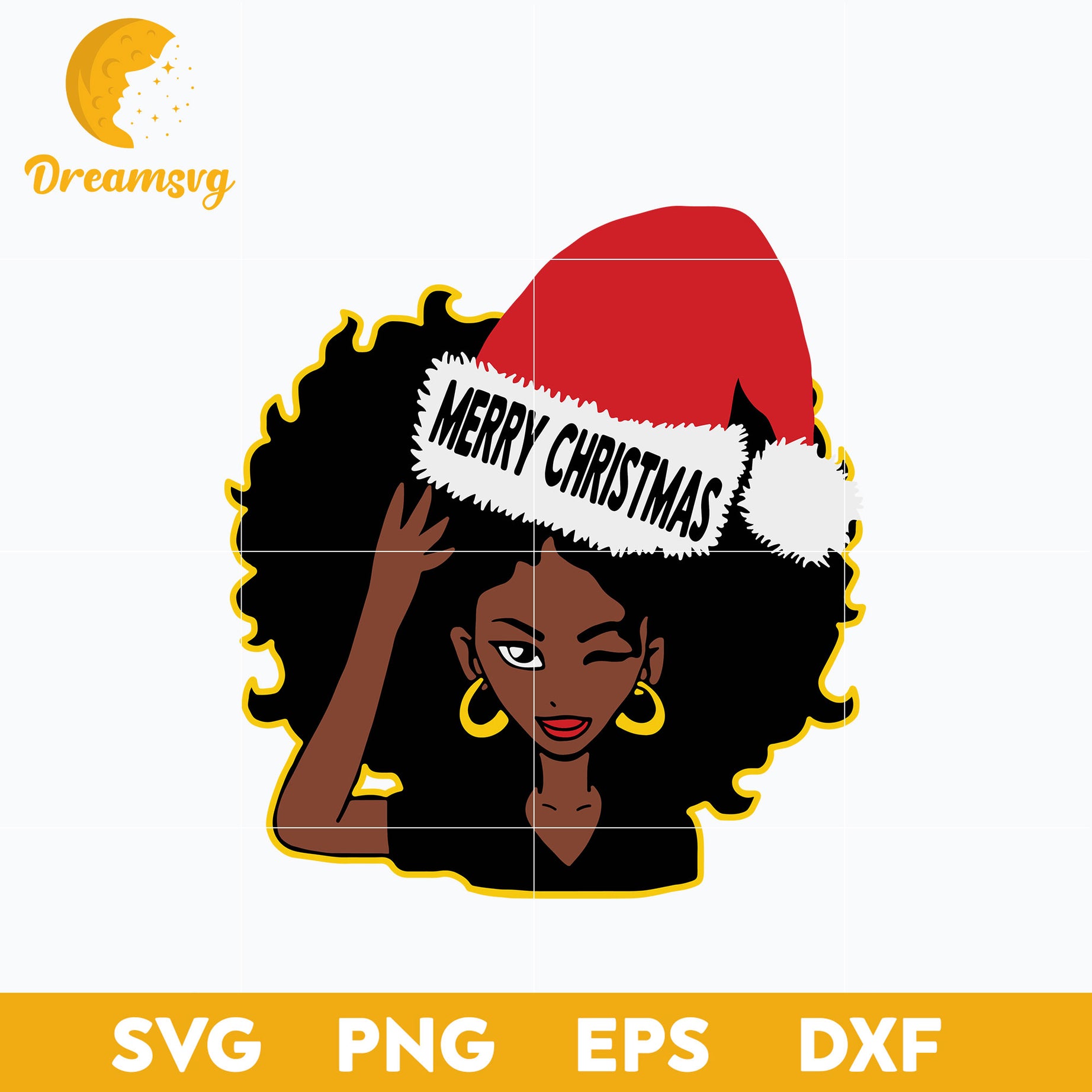 Afro Diva Winking Eye Merry Christmas Melanin Queen Santa SVG