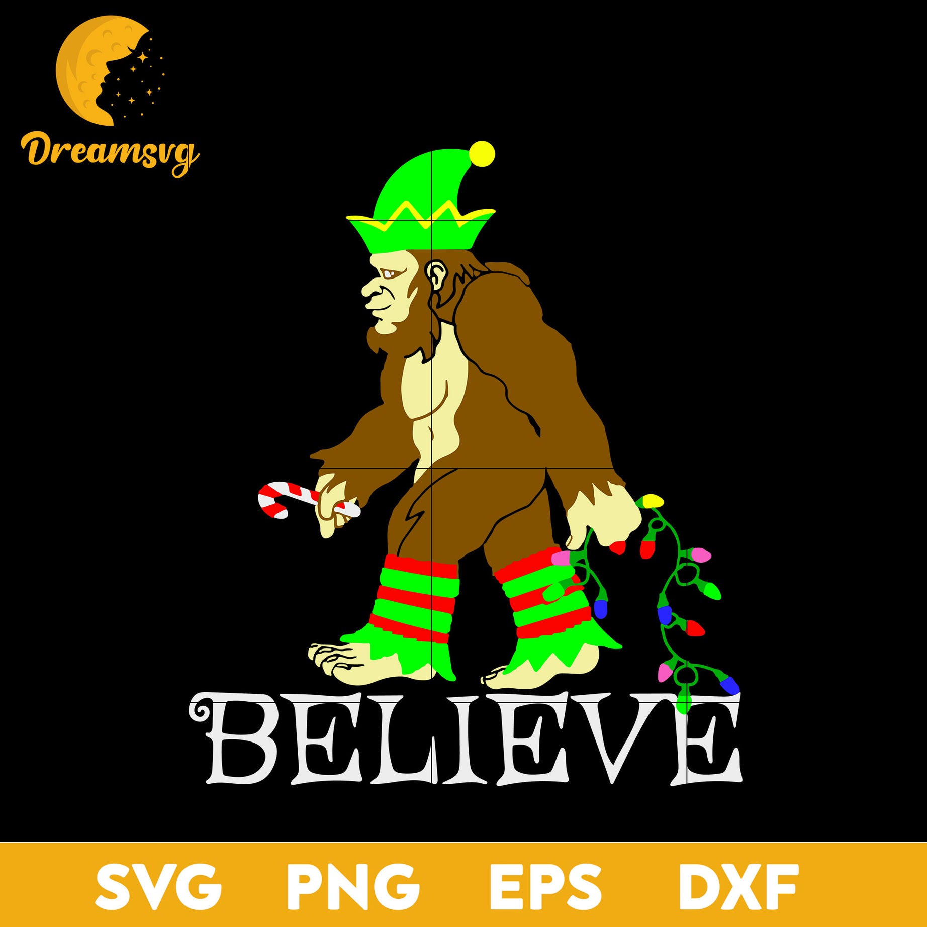 Bigfoot Elf Believe Christmas SVG, Christmas SVG, PNG DXF EPS Digital File.