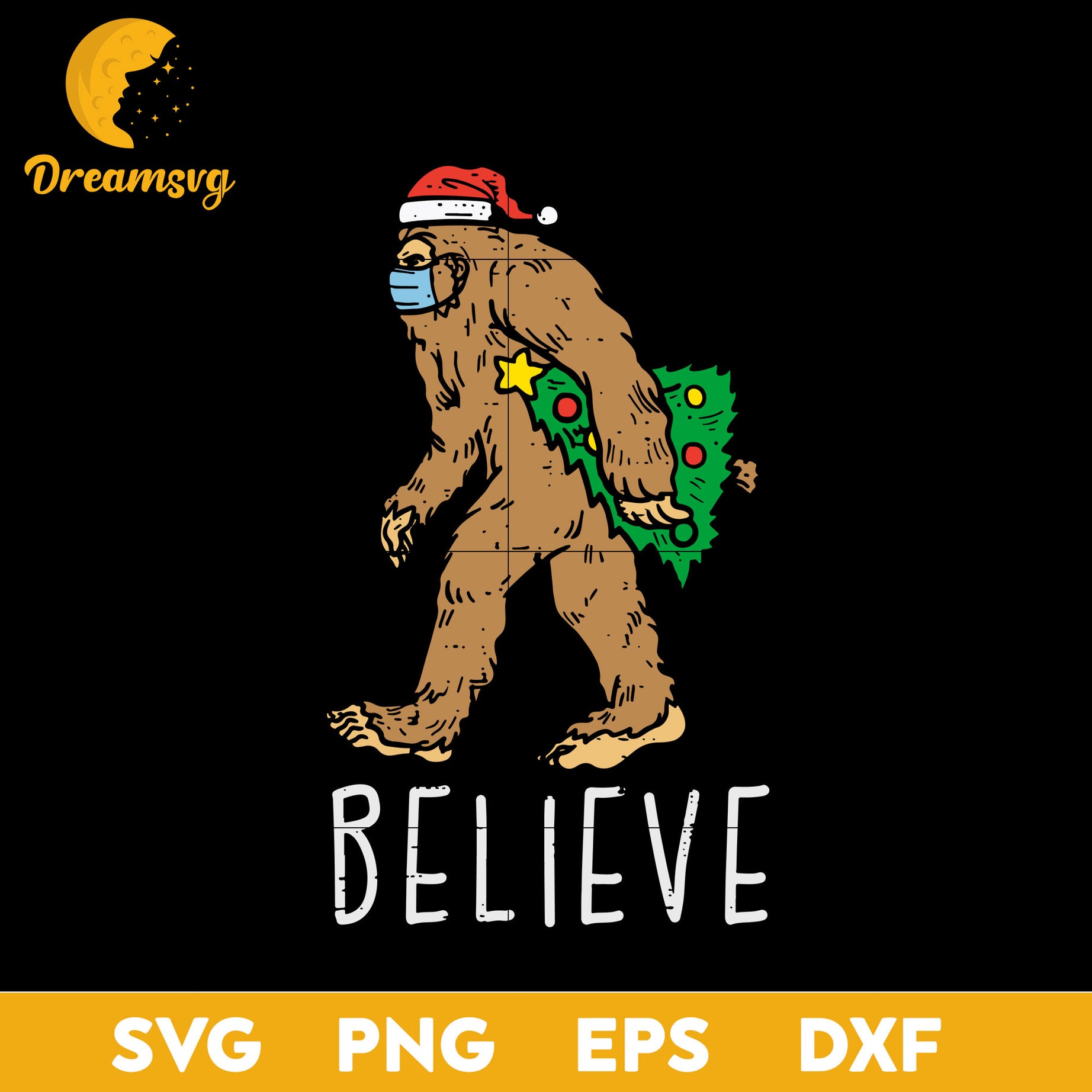 Bigfoot Santa Believe Christmas SVG, Christmas SVG, PNG DXF EPS Digital File.