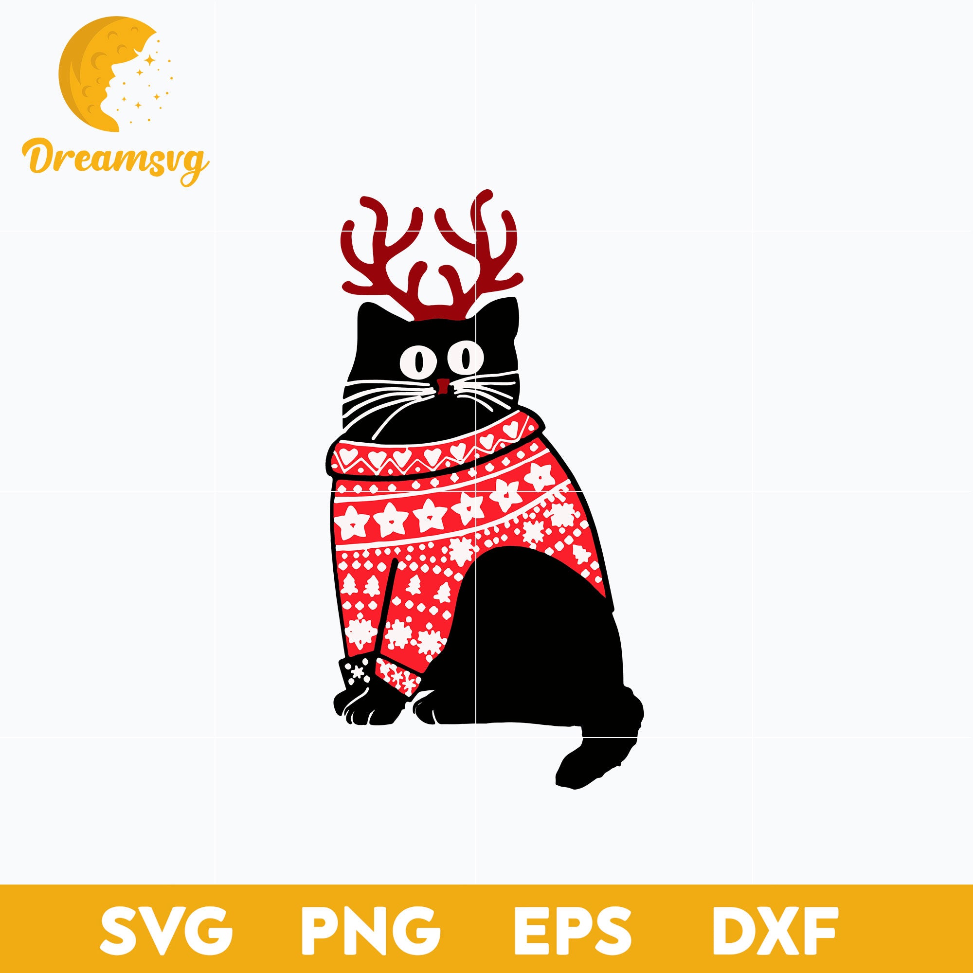 Cat with Christmas Jumper Meow SVG, Christmas SVG, PNG DXF EPS Digital File.