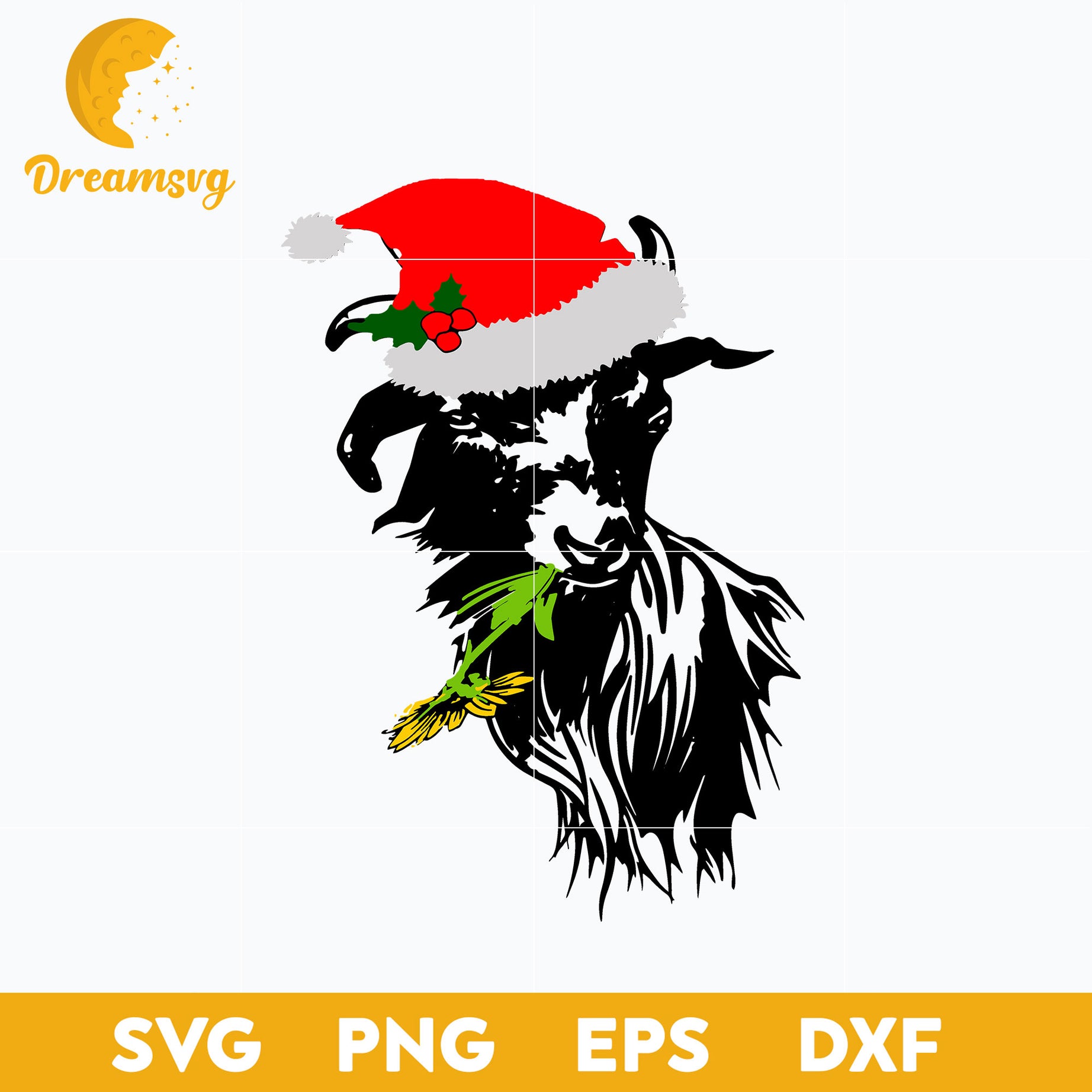 Christmas Goat Adorable Santa Hat SVG, Christmas SVG, PNG DXF EPS Digital File.