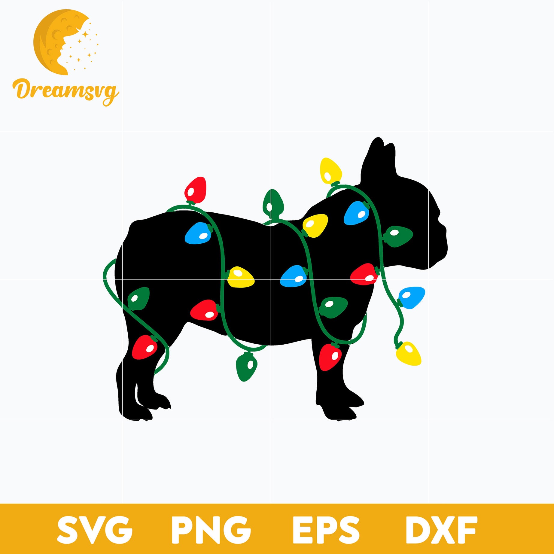 Christmas Lights French Bulldog SVG, Christmas SVG, PNG DXF EPS Digital File.