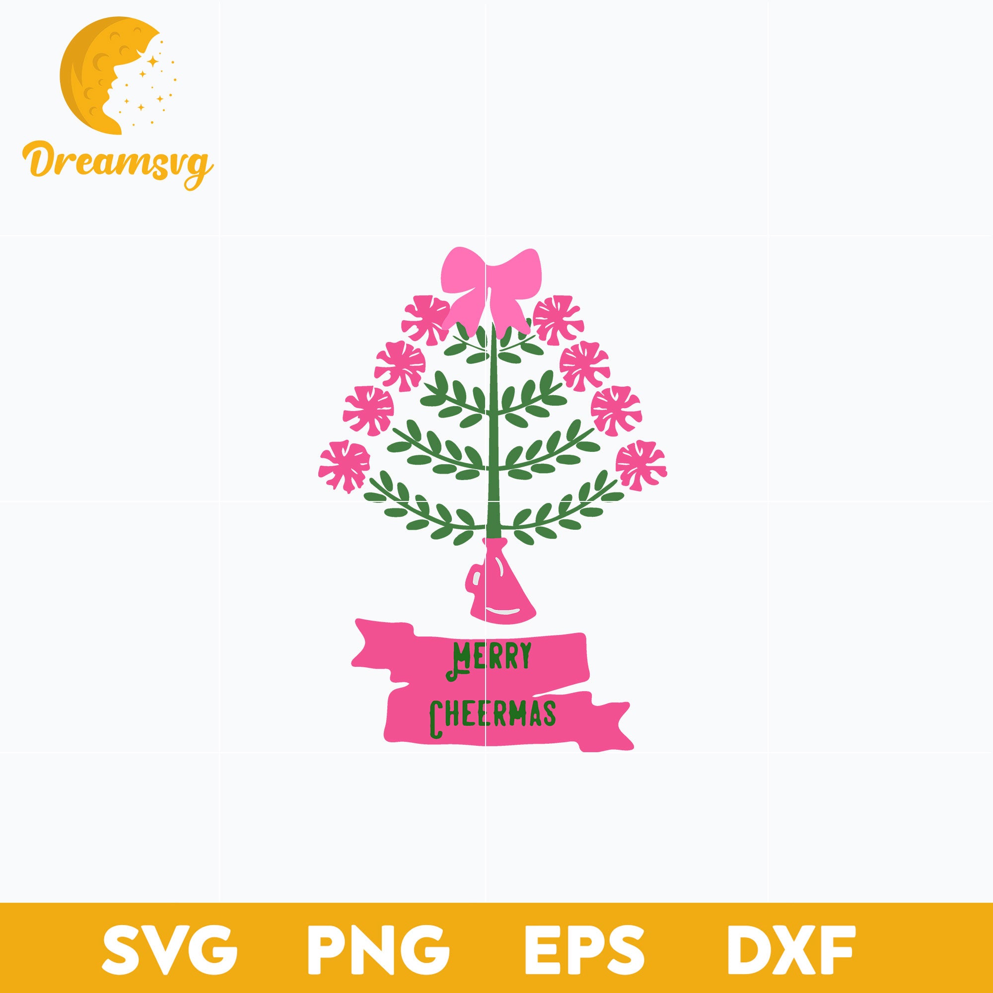 Christmas Tree Cheerleader Pink Poms Merry Cheermas SVG, Christmas SVG, PNG DXF EPS Digital File.