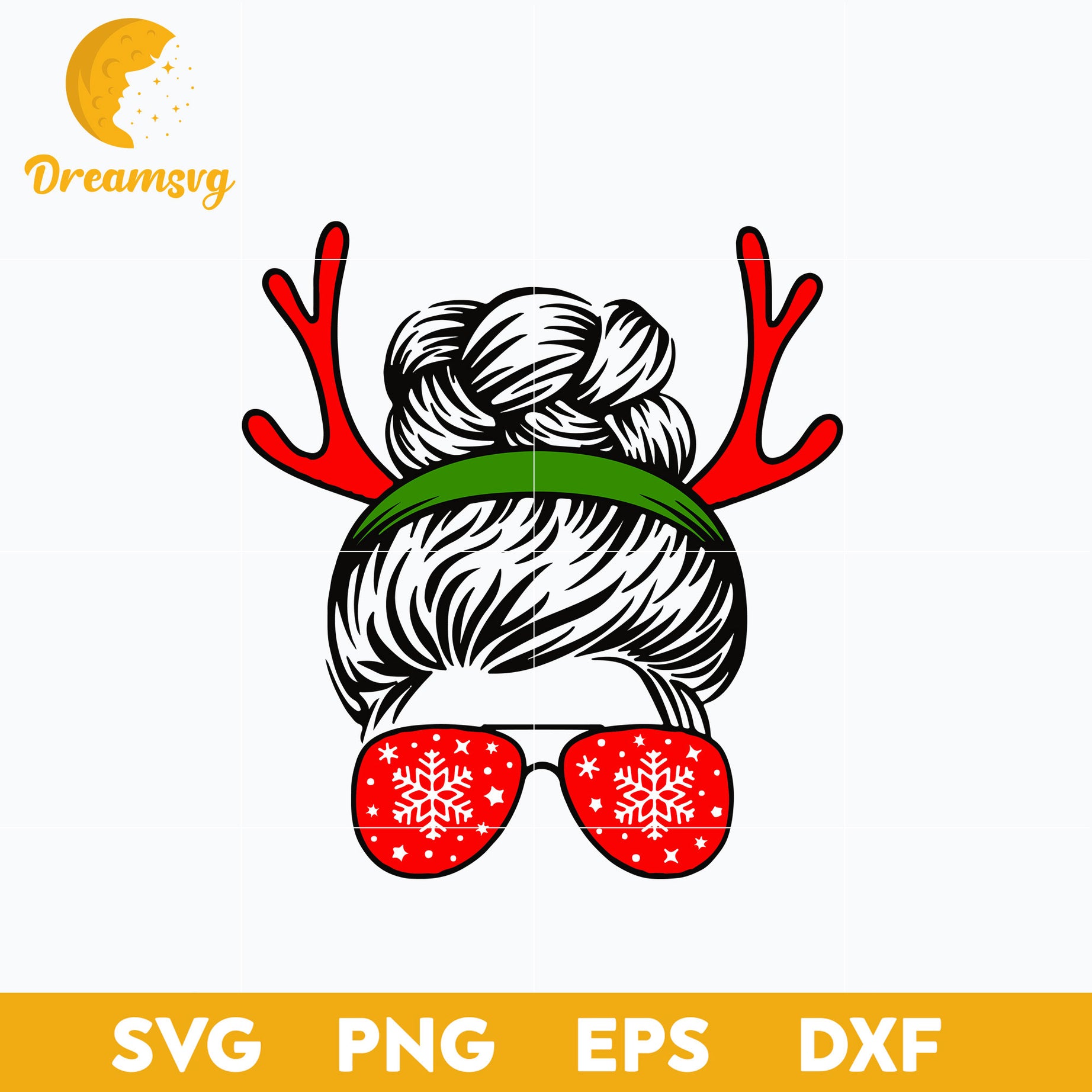 Christmas messy bun Deer Christmas SVG, Christmas SVG, PNG DXF EPS Digital File.
