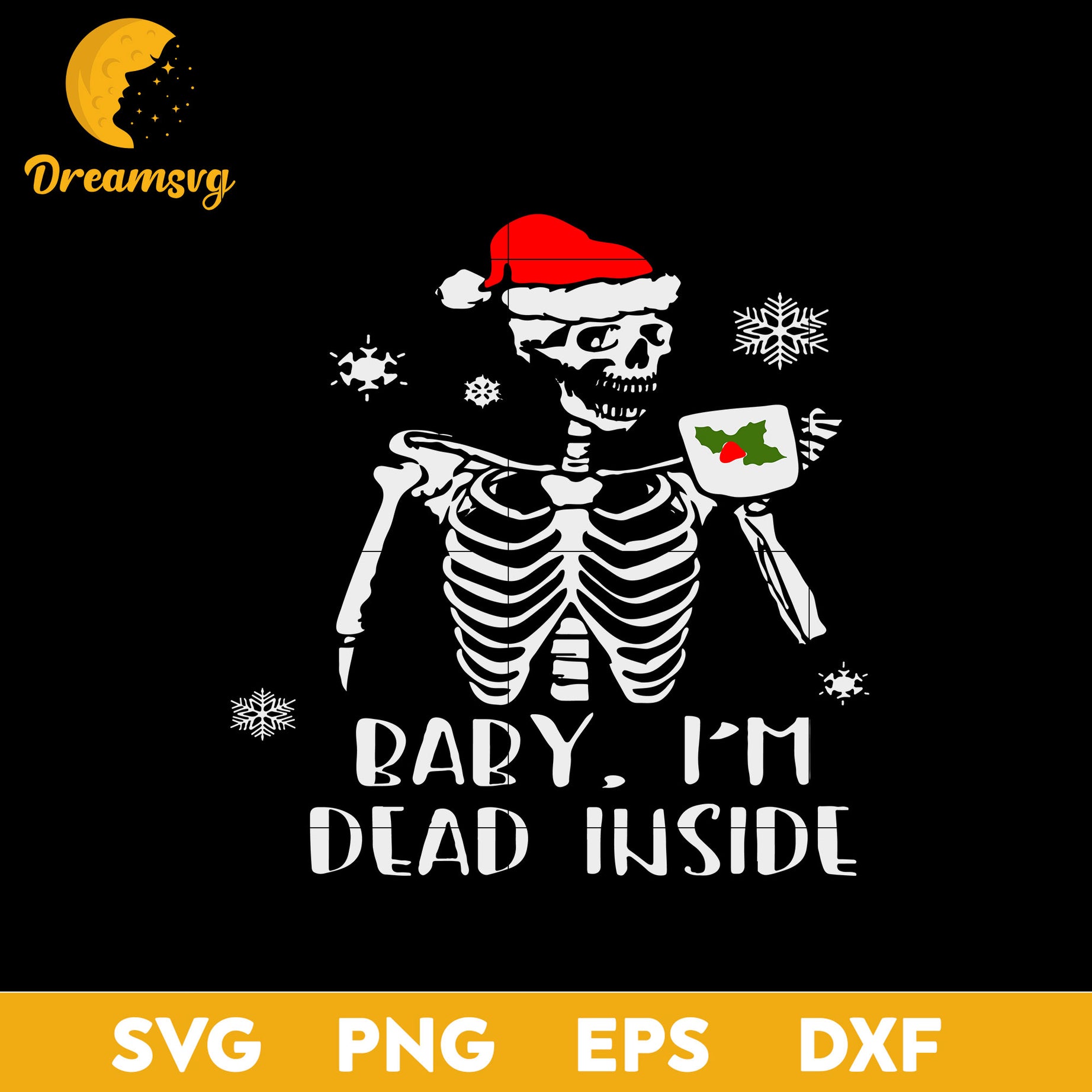 Dead The Inside Skeleton Santa Hat Mistletoe Christmas SVG, Christmas SVG, PNG DXF EPS Digital File.