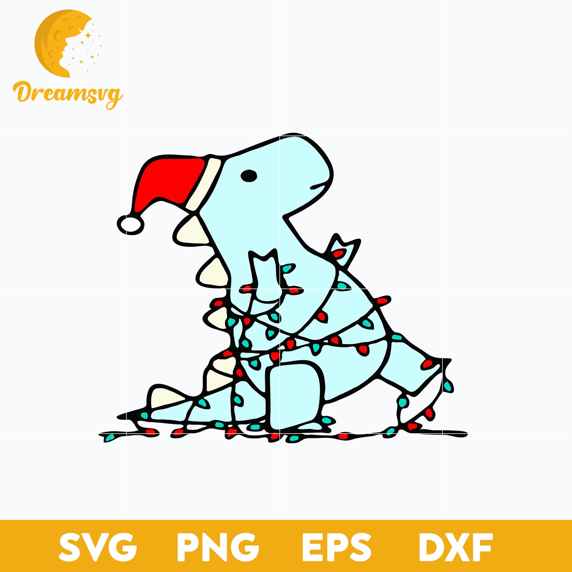 Dinosaur Christmas Light SVG, Christmas SVG, PNG DXF EPS Digital File.