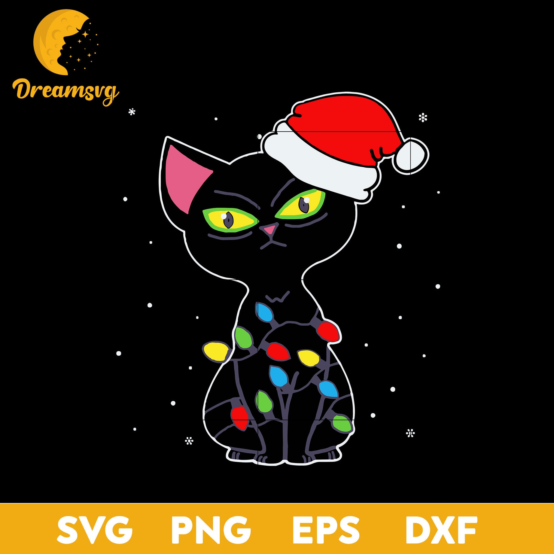 Funny Black Cat Christmas Lights Jolly Christmas Family SVG, Christmas SVG, PNG DXF EPS Digital File.