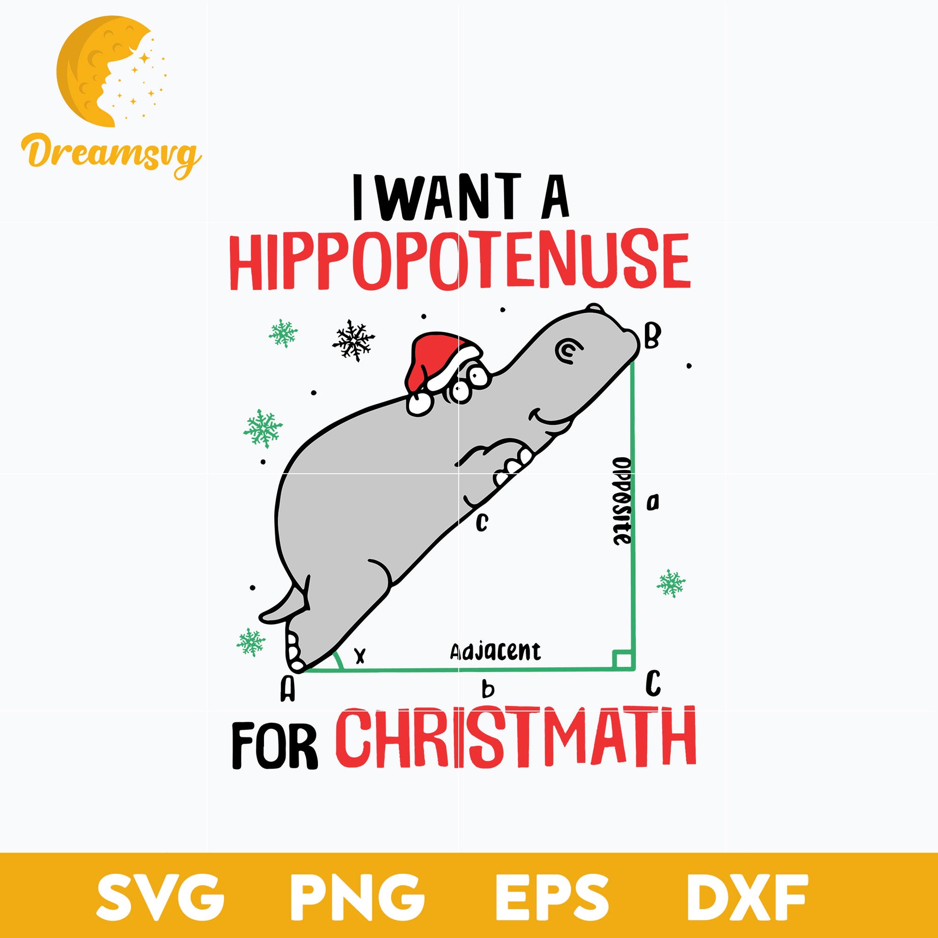 I Want A Hippopotenuse For Christmas SVG, Christmas SVG, PNG DXF EPS Digital File.