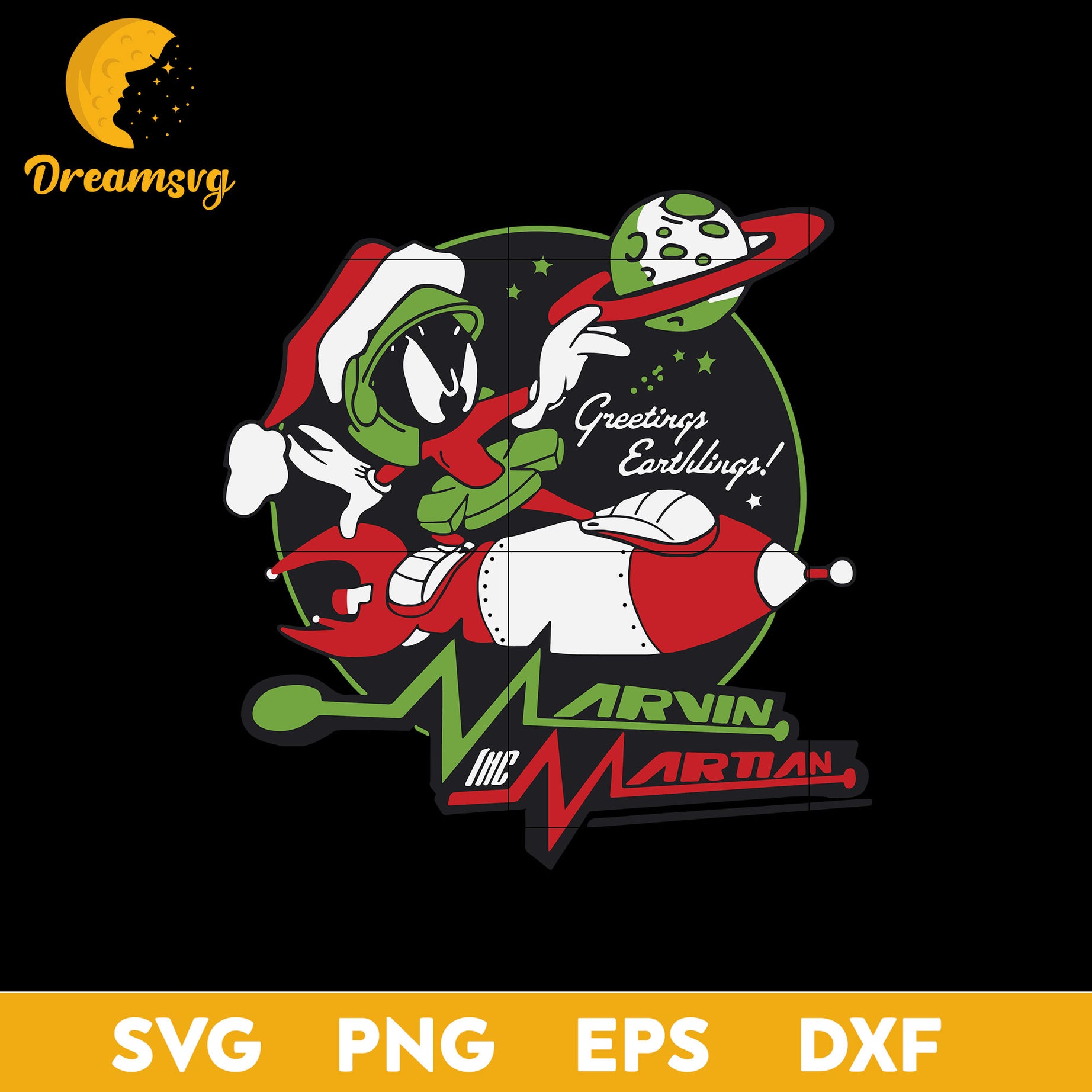 Looney Tunes Christmas Marvin The Martian Greetings SVG, Christmas SVG, PNG DXF EPS Digital File.