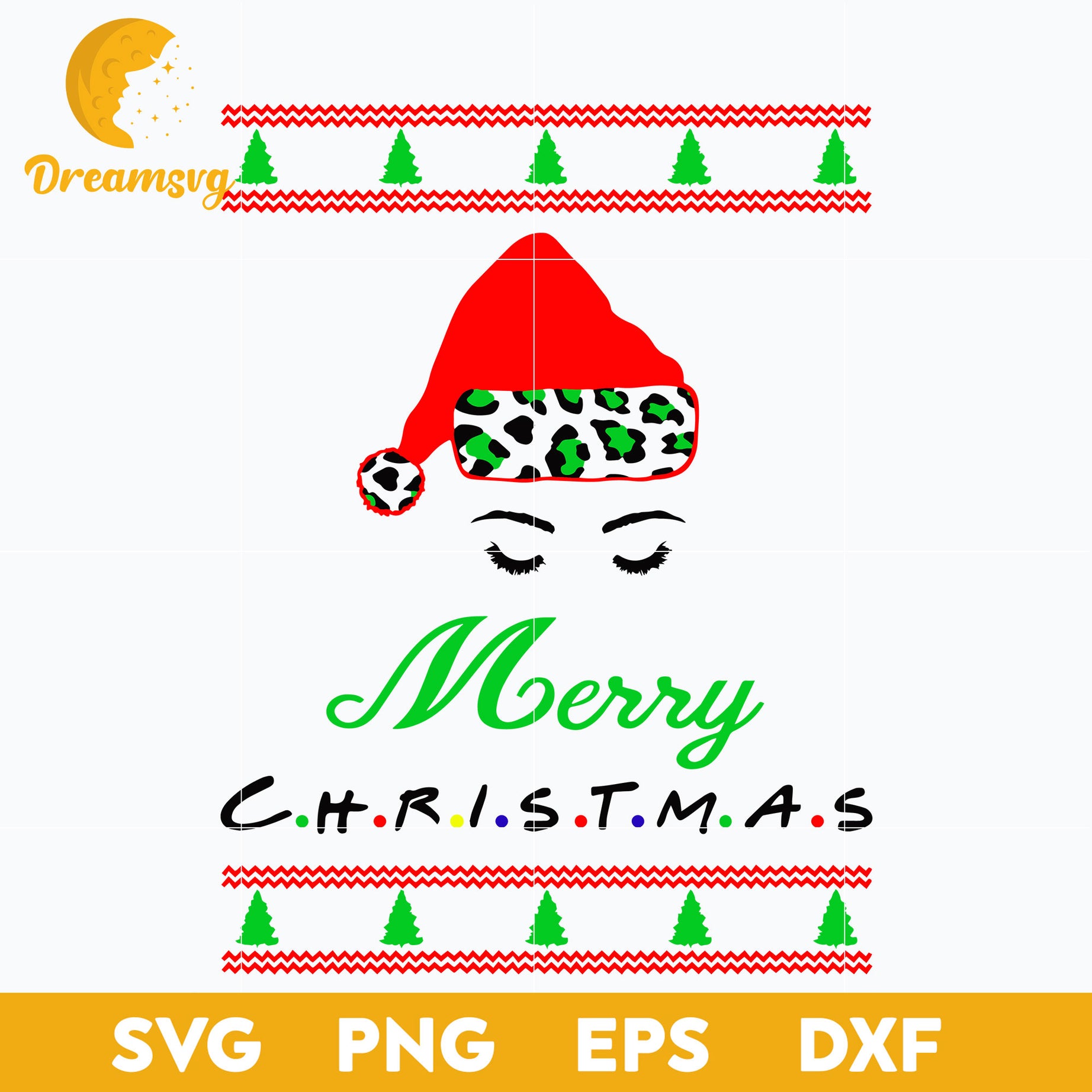 Merry Christmas Leopard Santa Hat SVG, Christmas SVG, PNG DXF EPS Digital File.