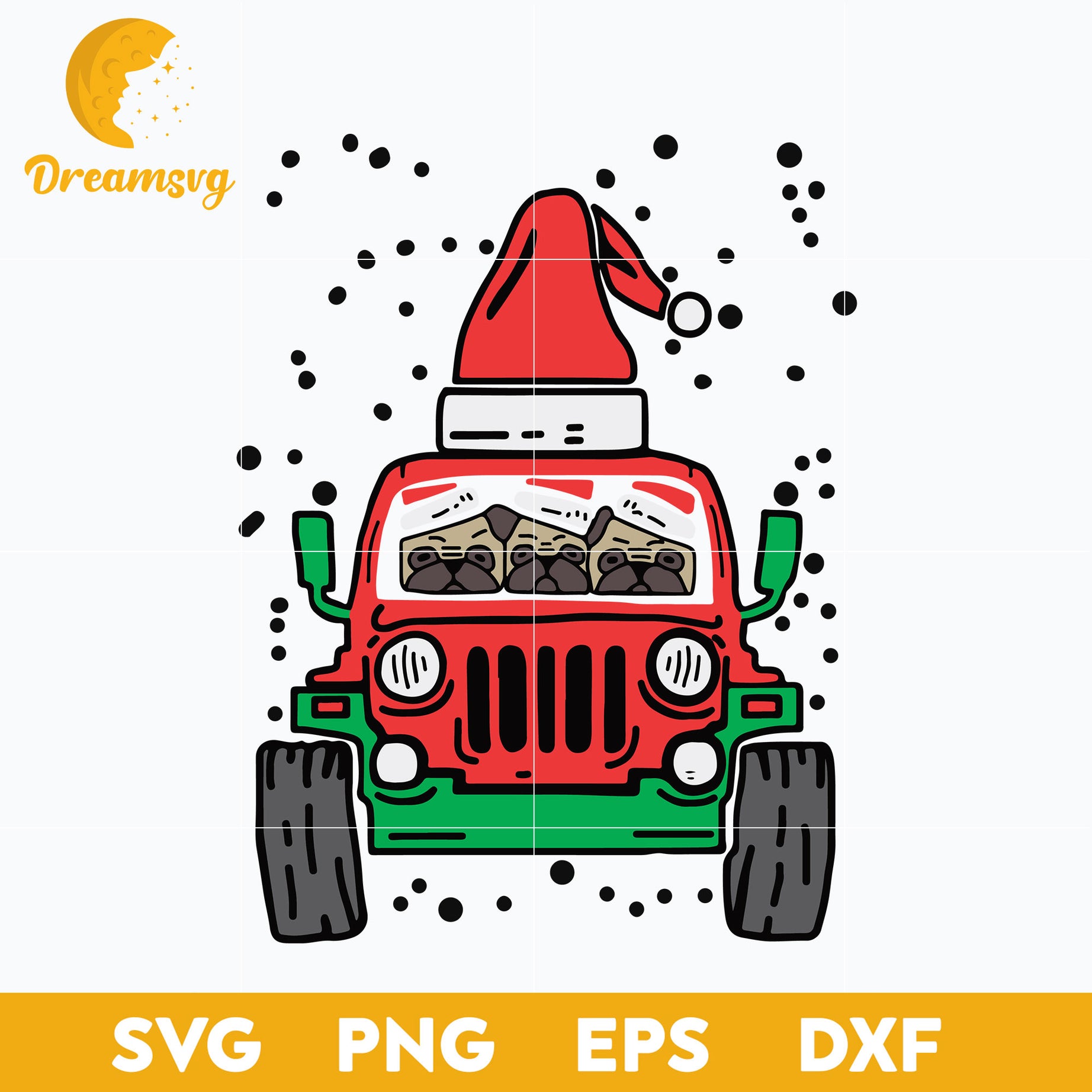 Monster Truck Pug Santa Christmas SVG, Christmas SVG, PNG DXF EPS Digital File.