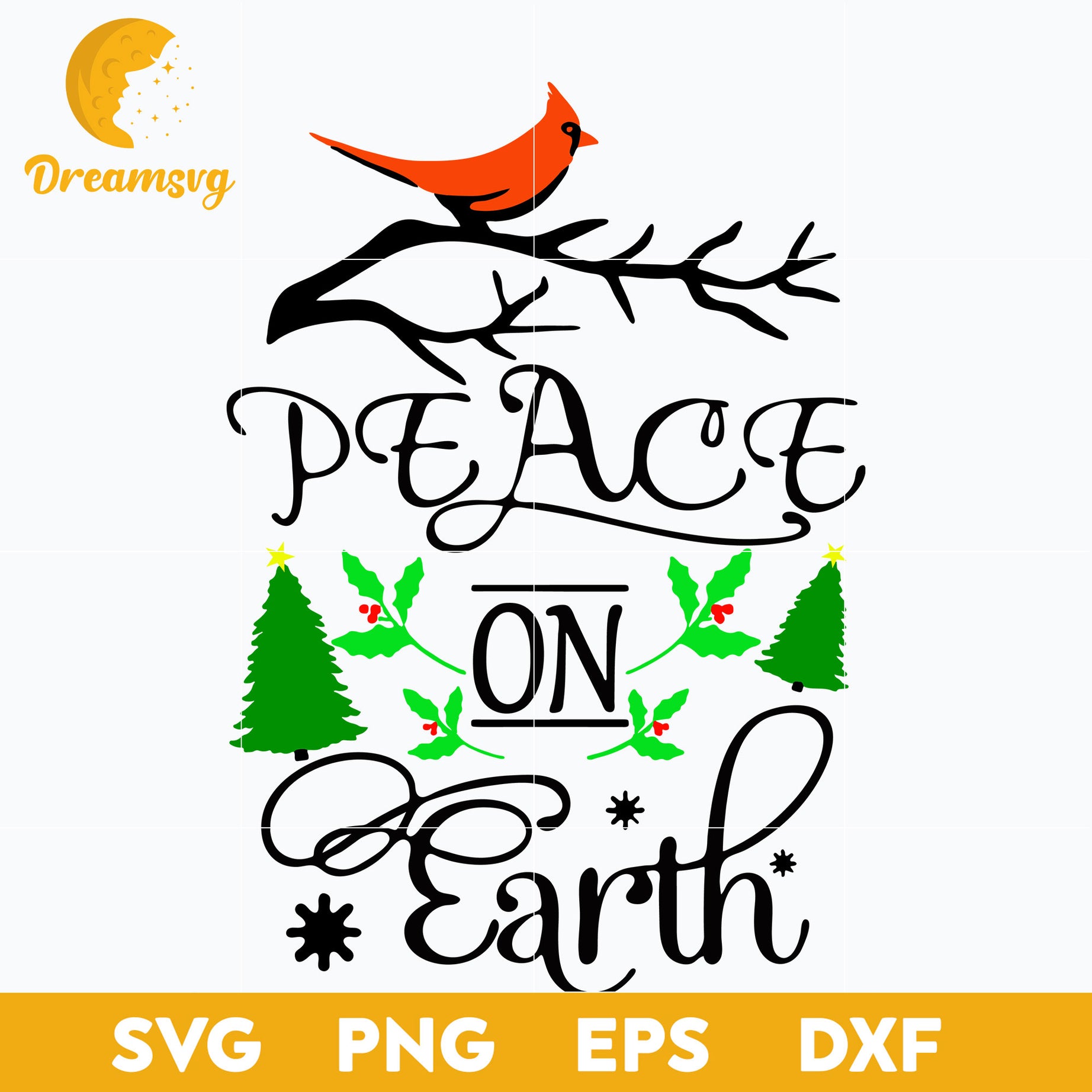 Peace On Earth Cardinal Christmas SVG, Christmas SVG, PNG DXF EPS Digital File.