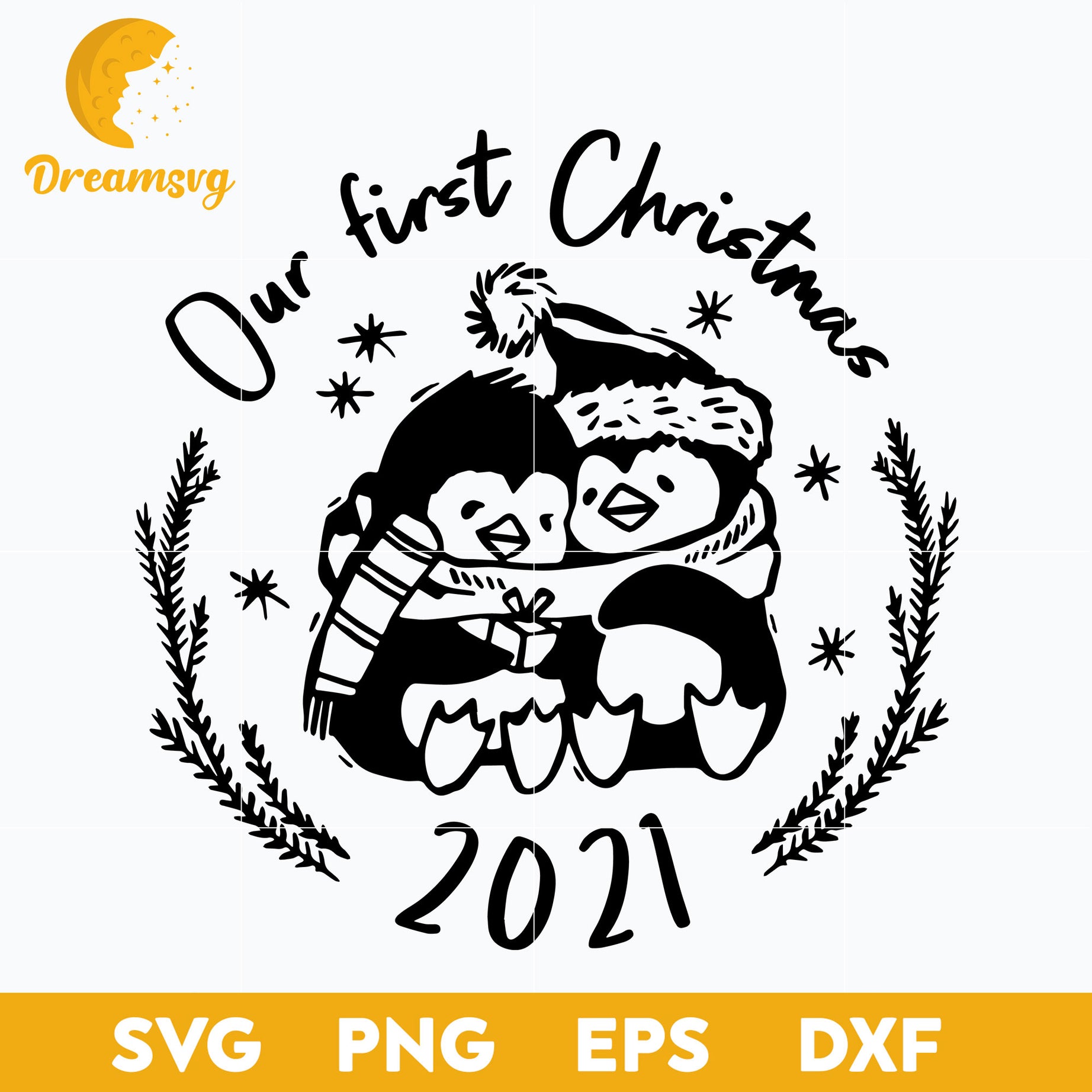Pengium Our First Christmas 2021 SVG, Christmas SVG, PNG DXF EPS Digital File.