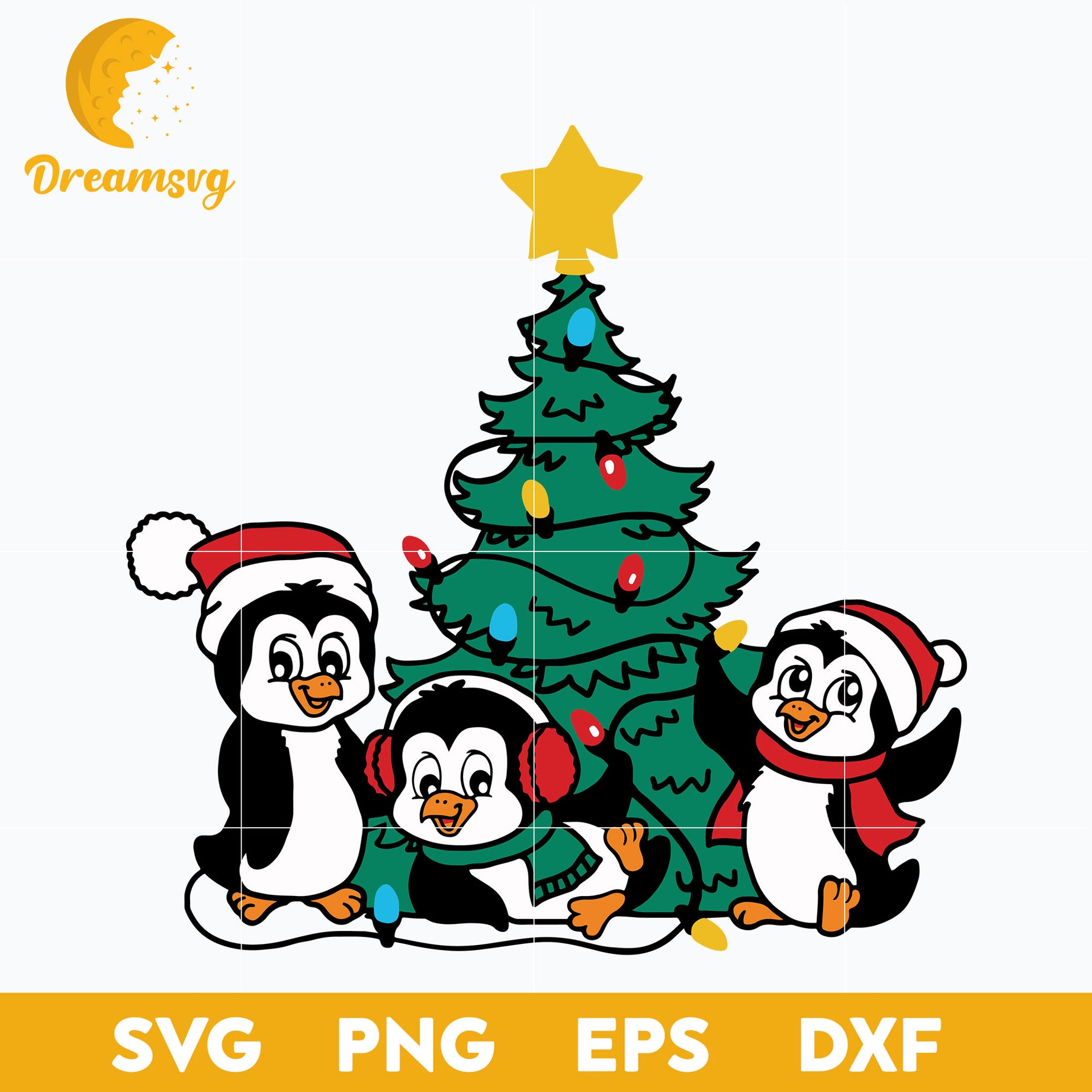 Pengiun Christmas Tree SVG, Christmas SVG, PNG DXF EPS Digital File.