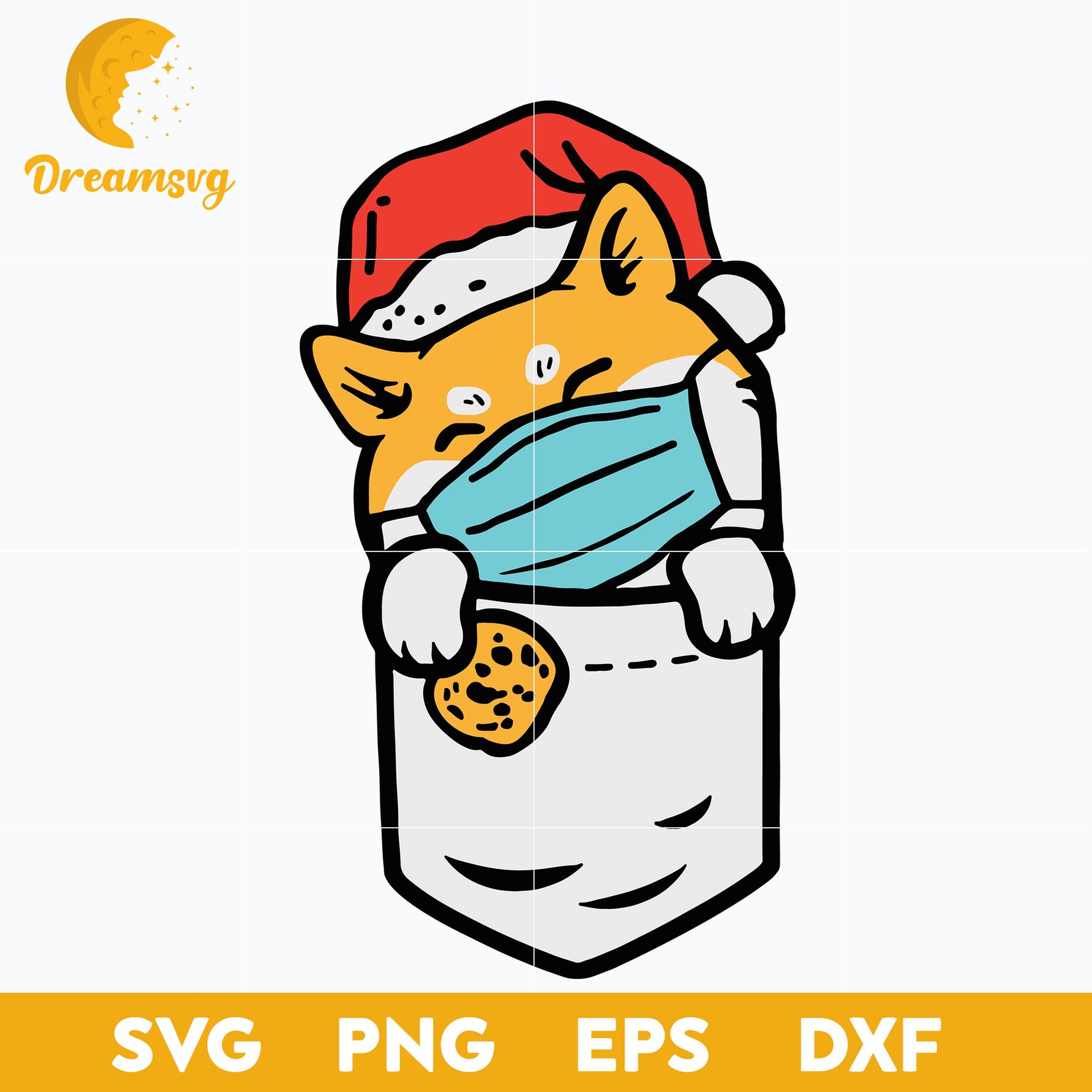 Pocket Shiba Inu Akita Dog In Mask Christmas Quarantine SVG, Christmas SVG, PNG DXF EPS Digital File.