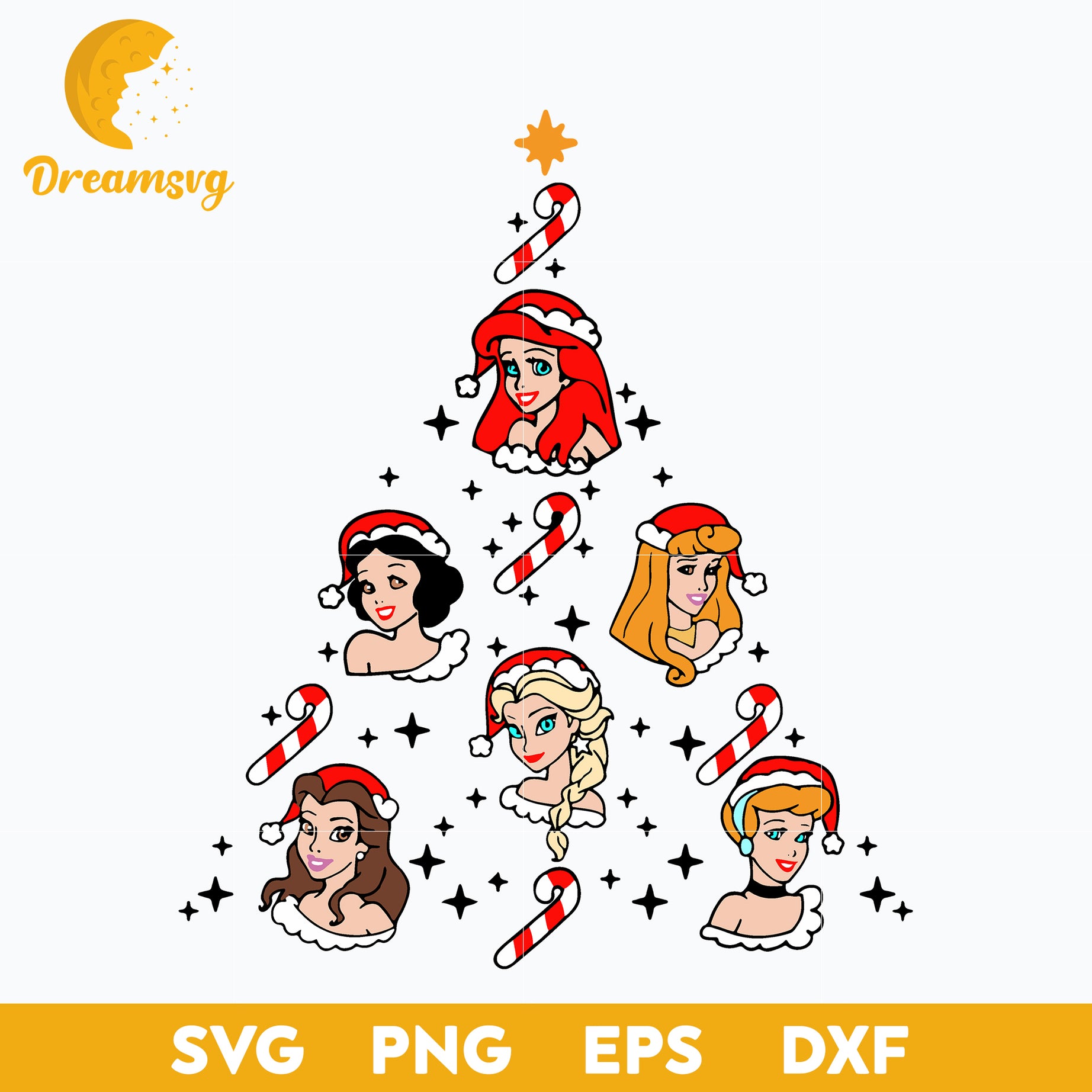 Princess Christmas Tree SVG, Christmas SVG, PNG DXF EPS Digital File.