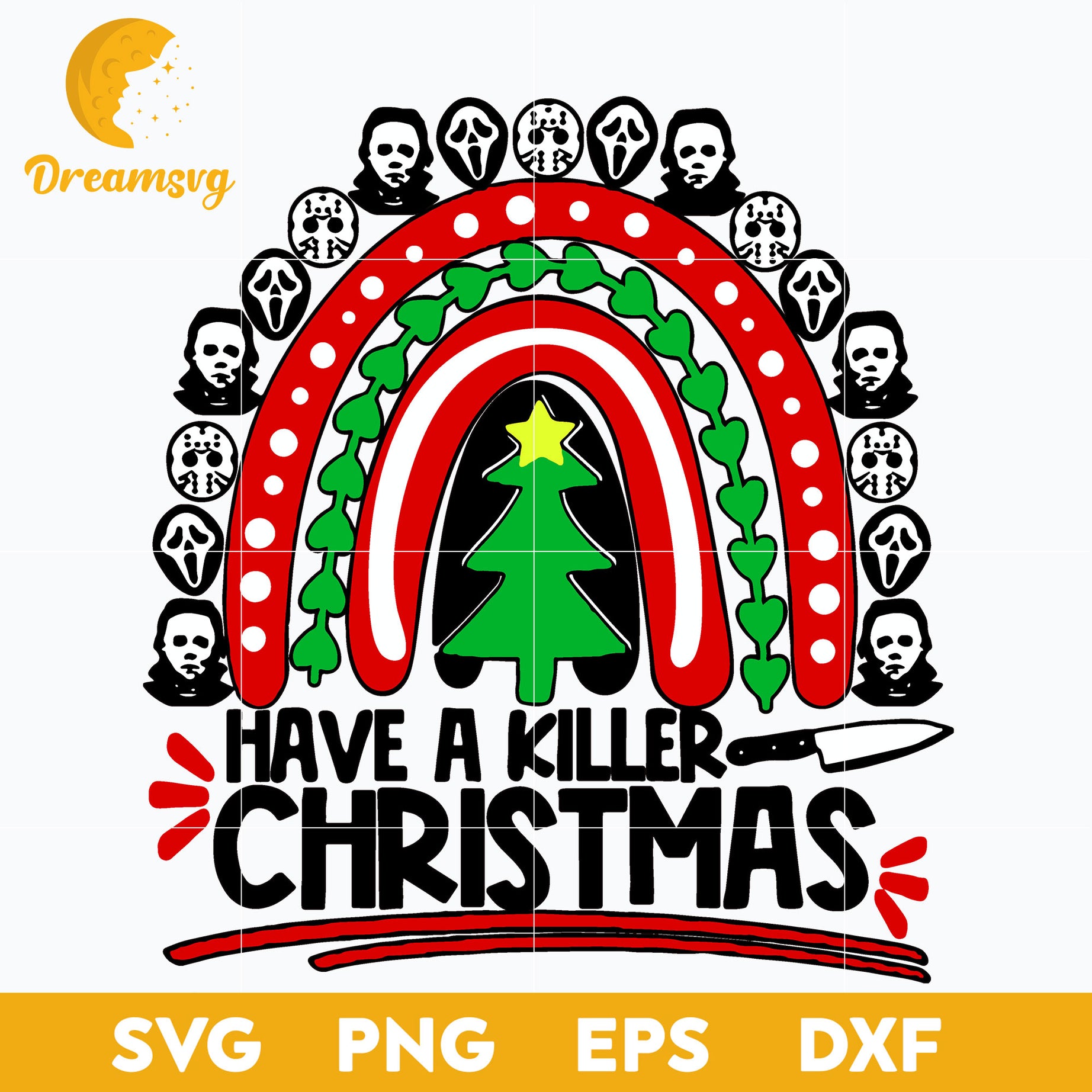 Rainbow Horror Movie Christmas SVG, Christmas SVG, PNG DXF EPS Digital File.