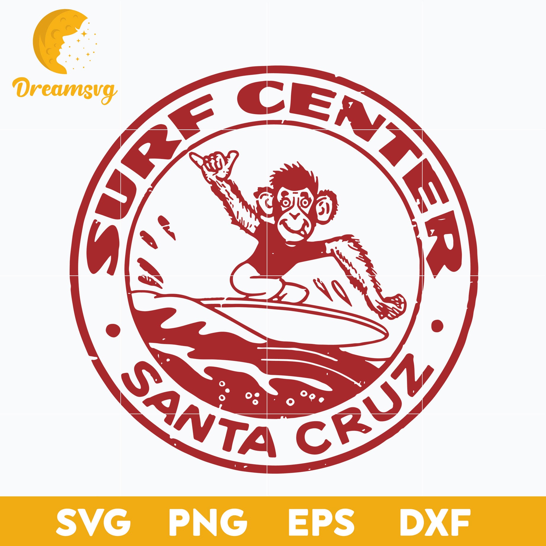 Santa Cruz Surfing Monkey SVG, Christmas SVG, PNG DXF EPS Digital File.