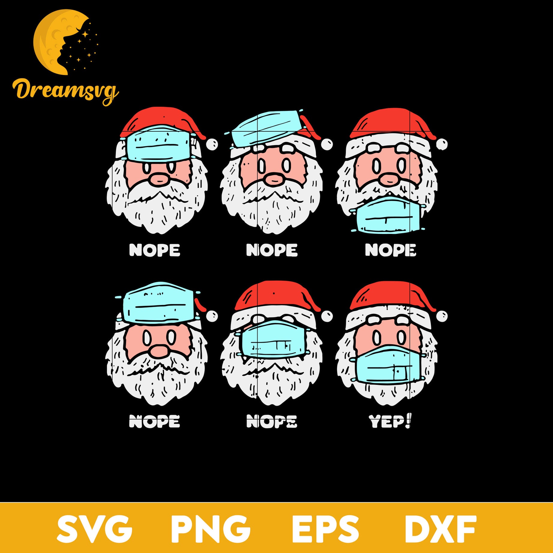 Santa Face Mask Funny Christmas SVG, Christmas SVG, PNG DXF EPS Digital File.