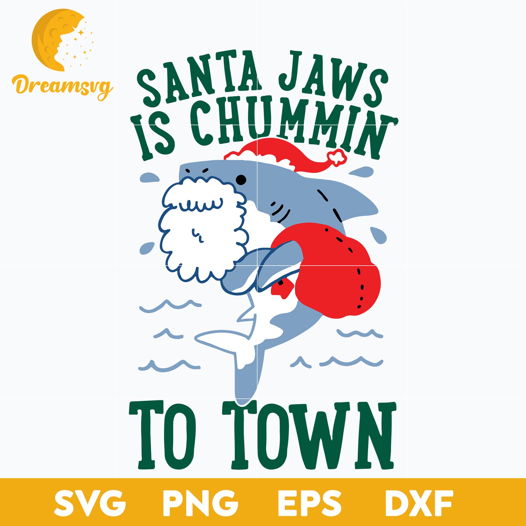 Santa Jaws Is Chummin To Town SVG, Christmas SVG, PNG DXF EPS Digital File.
