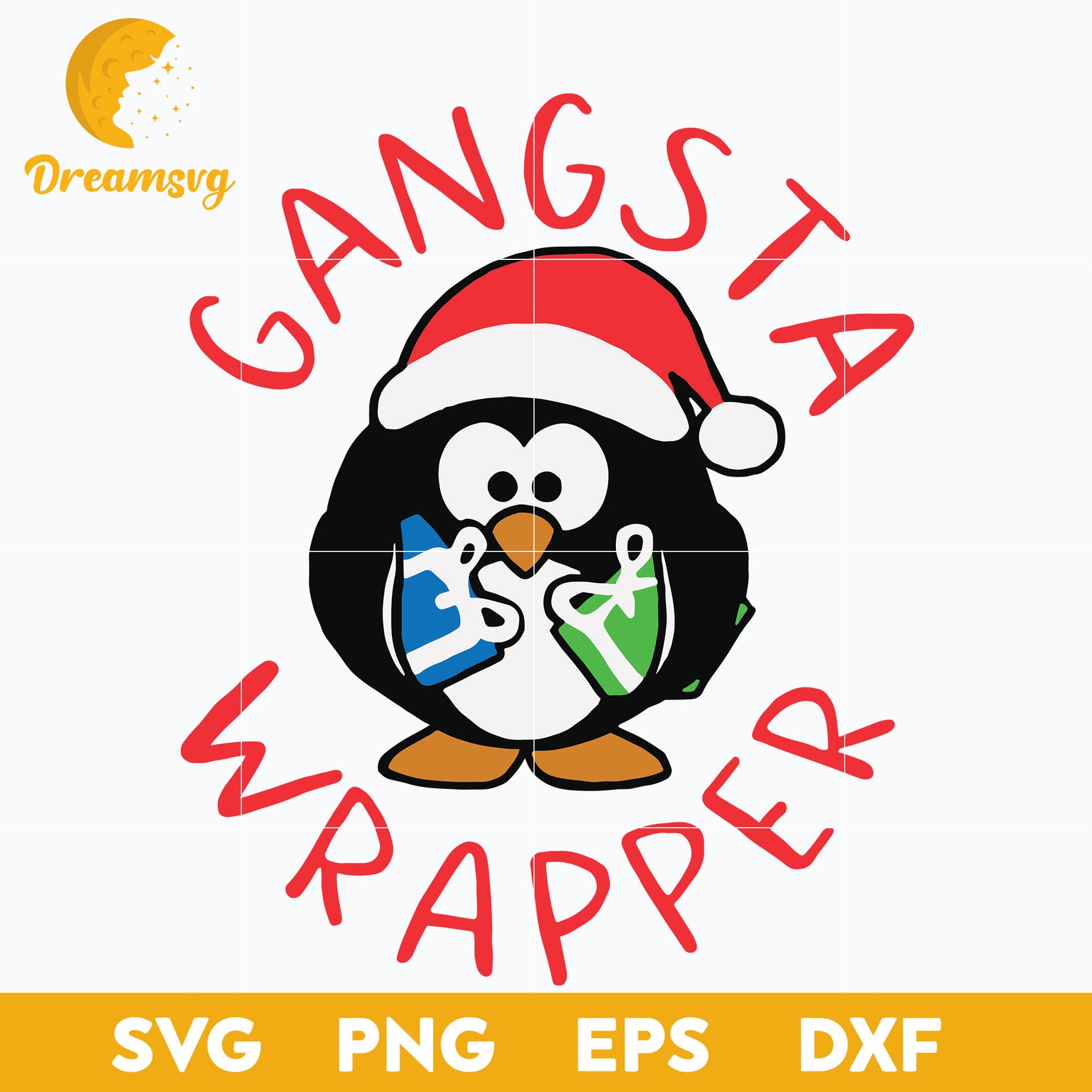 Santa Penguin Hug Gift Gangsta Wrapper Christmas SVG, Christmas SVG, PNG DXF EPS Digital File.