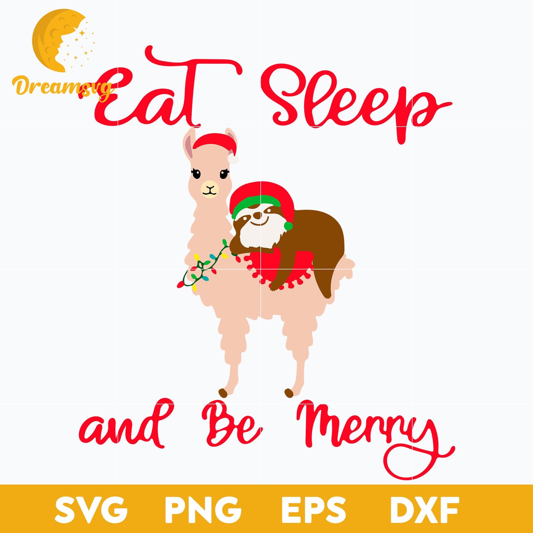 Santa Sloth Riding Llama With Eat Sleep And Be Merry SVG, Christmas SVG, PNG DXF EPS Digital File.