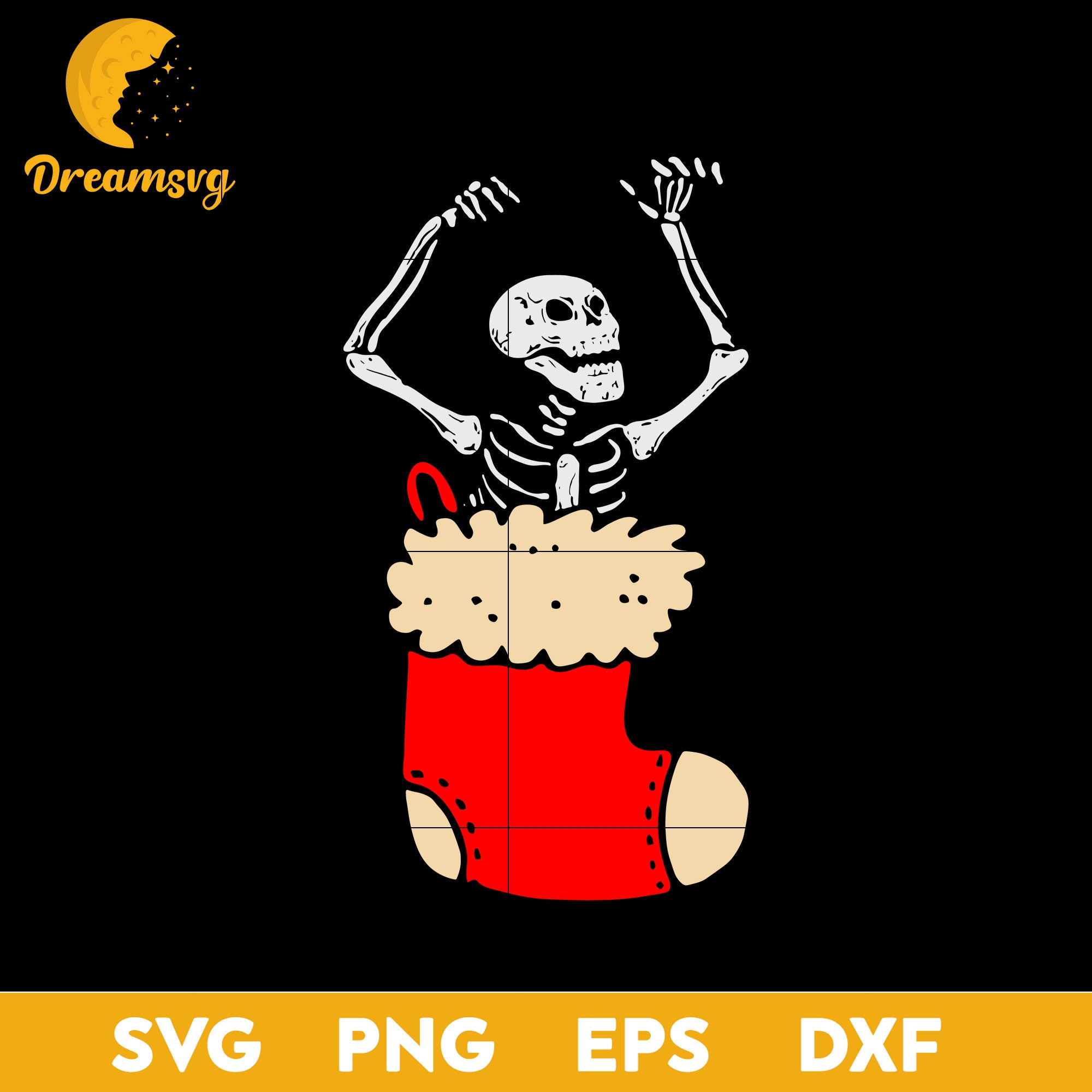 Skeleton In Christmas Sock Decorations SVG, Christmas SVG, PNG DXF EPS Digital File.