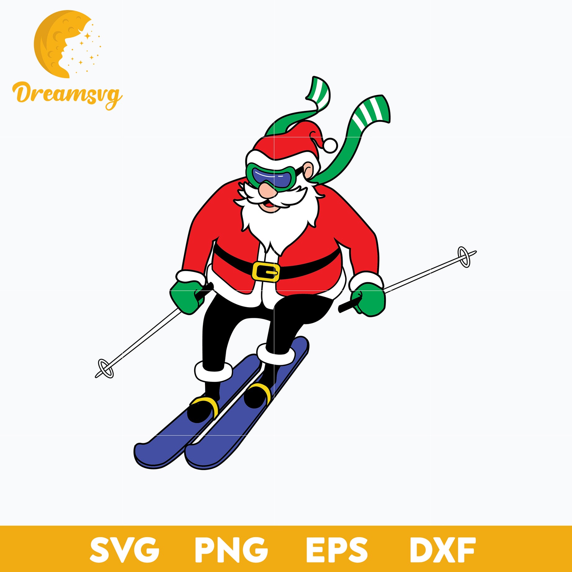 Skiing Santa SVG, Christmas SVG, PNG DXF EPS Digital File.