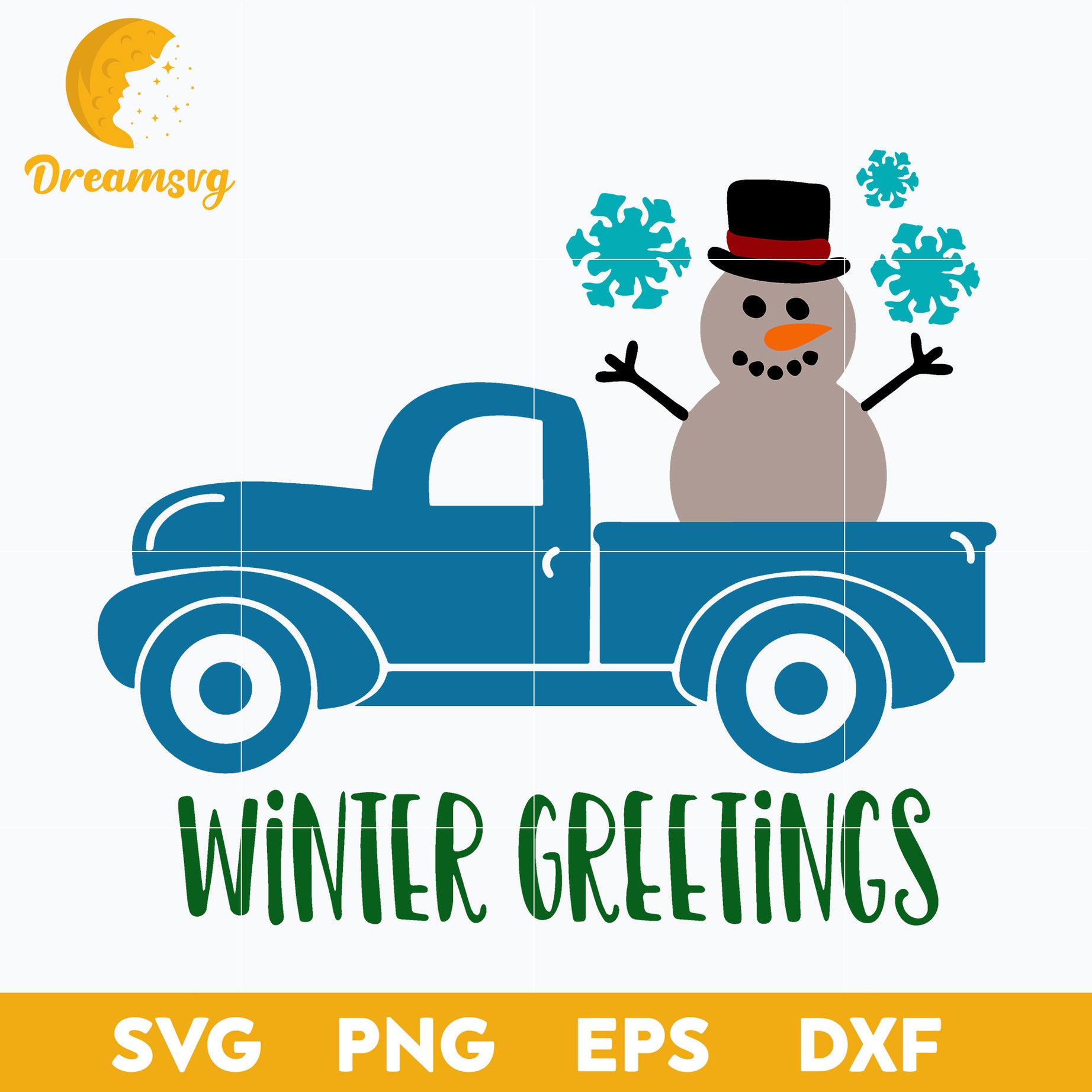 Snowman Truck Winter Greetings SVG, Christmas SVG, PNG DXF EPS Digital File.