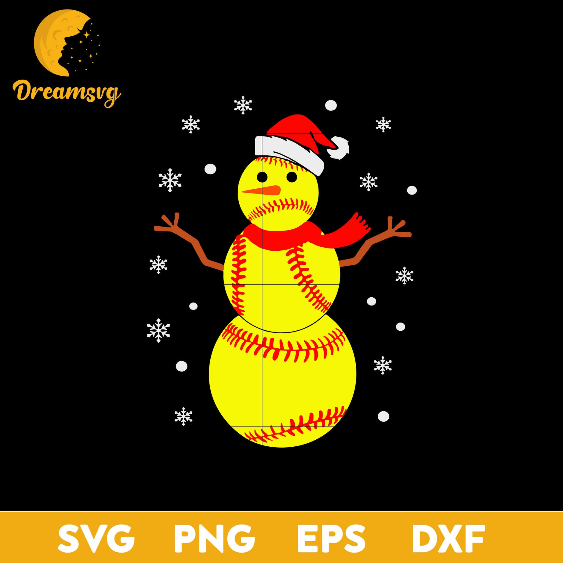 Softball Snowman Santa Hat Kids SVG, Christmas SVG, PNG DXF EPS Digital File.