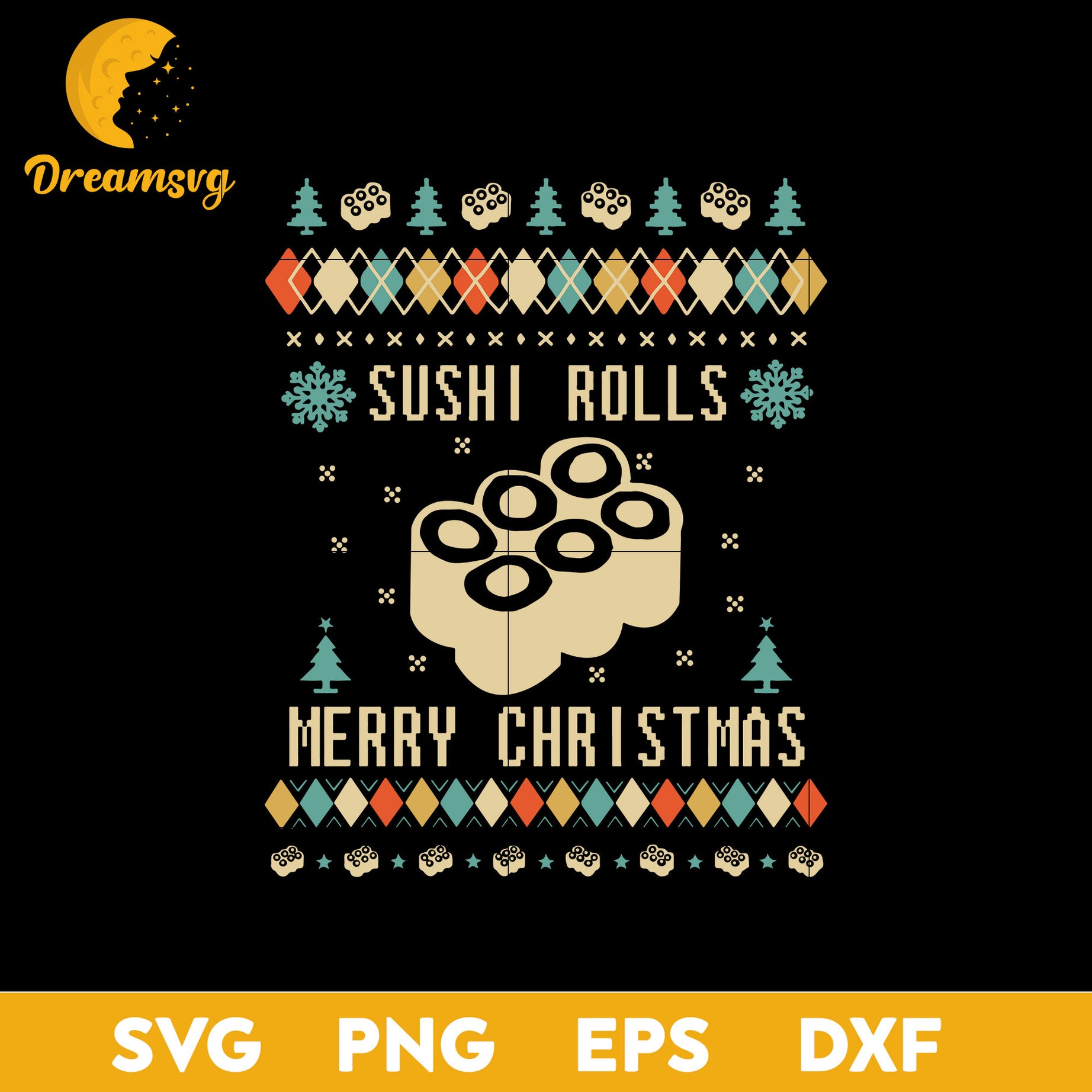Sushi Rolls Ugly Christmas SVG, Christmas SVG, PNG DXF EPS Digital File.