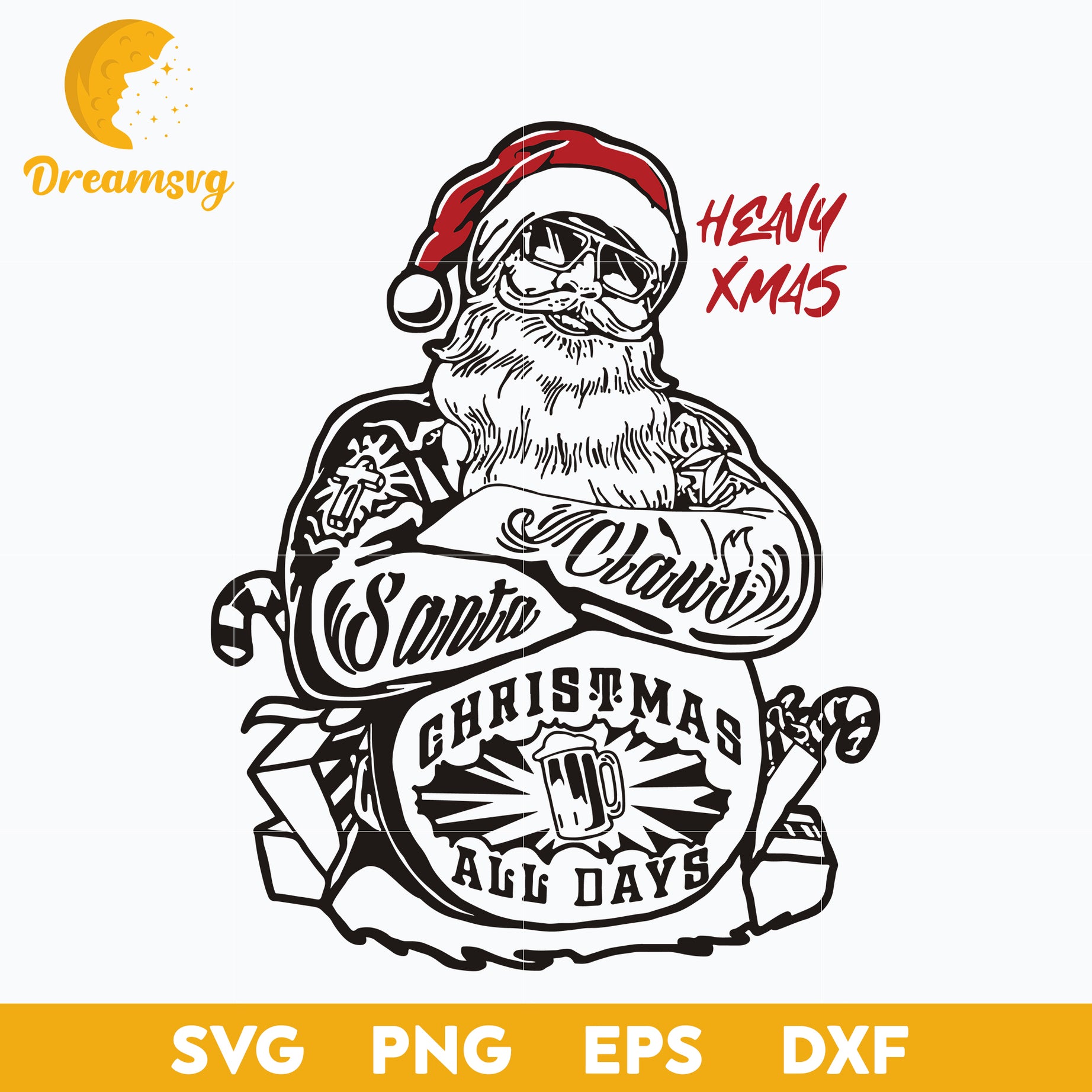 Tattoo Heavy Xmas Santa Claus SVG, Christmas SVG, PNG DXF EPS Digital File.