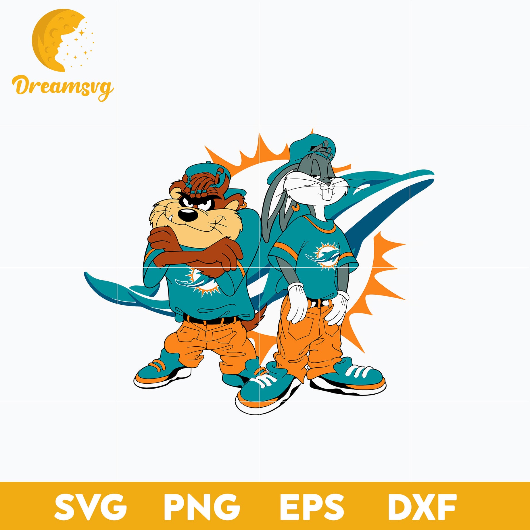 Taz and Bugs Kriss Kross Miami Dolphins Svg, Miami Dolphins Svg, Png, Dxf, Eps File